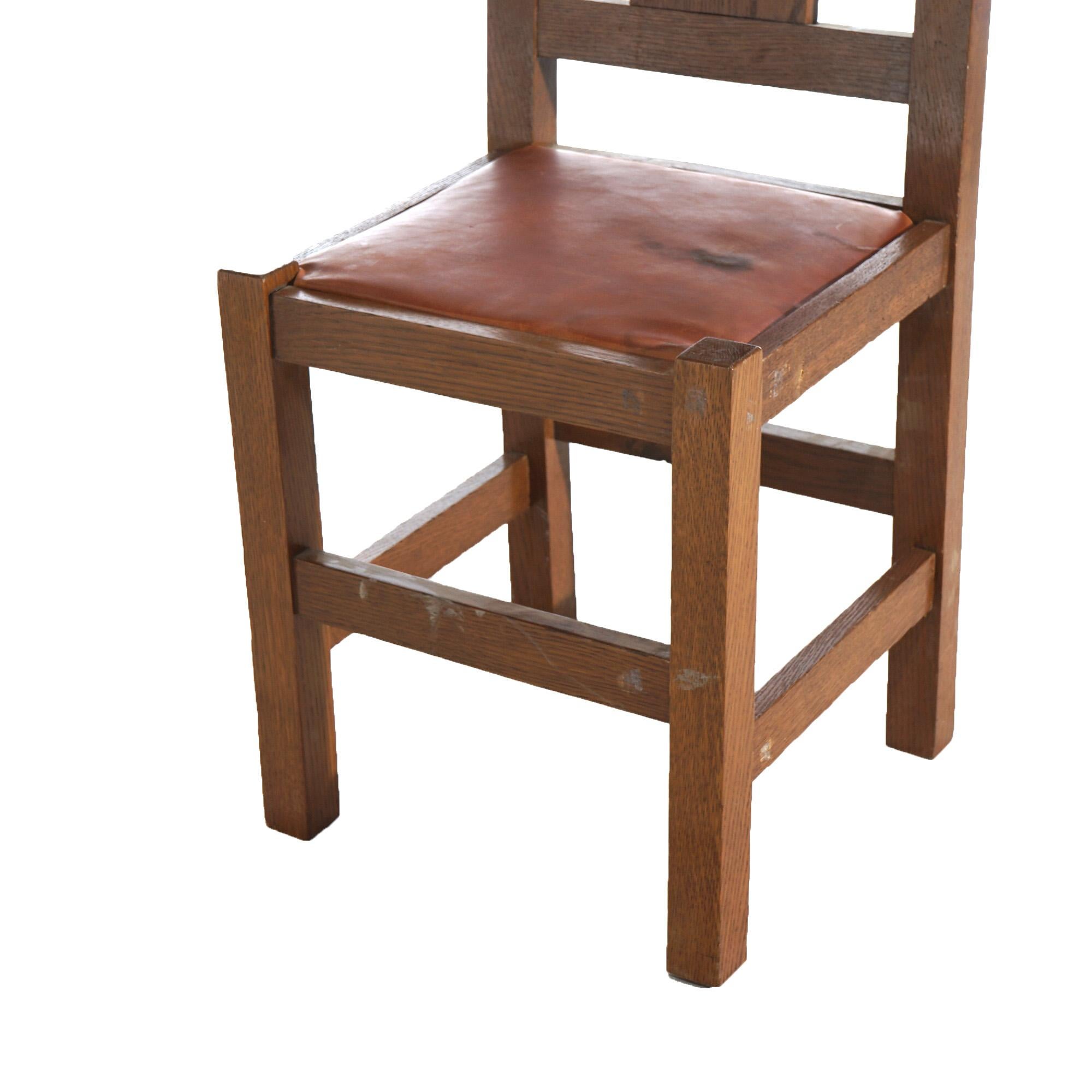 Four Antique Arts & Crafts Roycroft School Mission Oak Dining Chairs Circa 1910 2