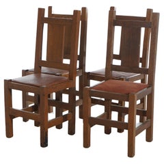 Four Antique Arts & Crafts Roycroft School Mission Oak Dining Chairs Circa 1910
