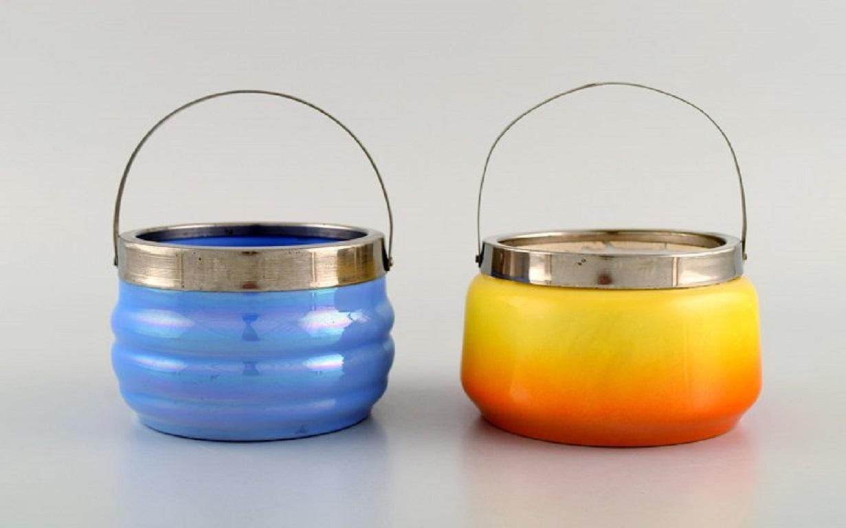 Four Antique Biscuit Buckets in Mouth-Blown Opal Art Glass, Approx 1900 In Good Condition For Sale In Copenhagen, DK