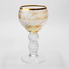 Four Antique Bohemian Multicolored Floral Cut To Clear Crystal Stemmed Glasses