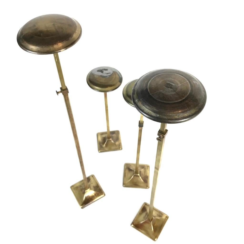 French Four Antique Brass Display Hat and Wig Stands, 1900, France