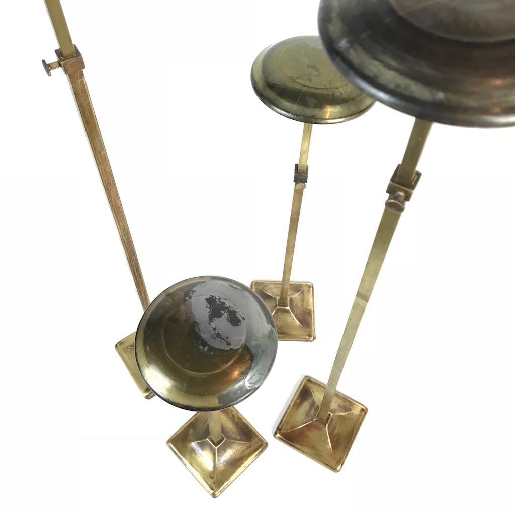 Metalwork Four Antique Brass Display Hat and Wig Stands, 1900, France