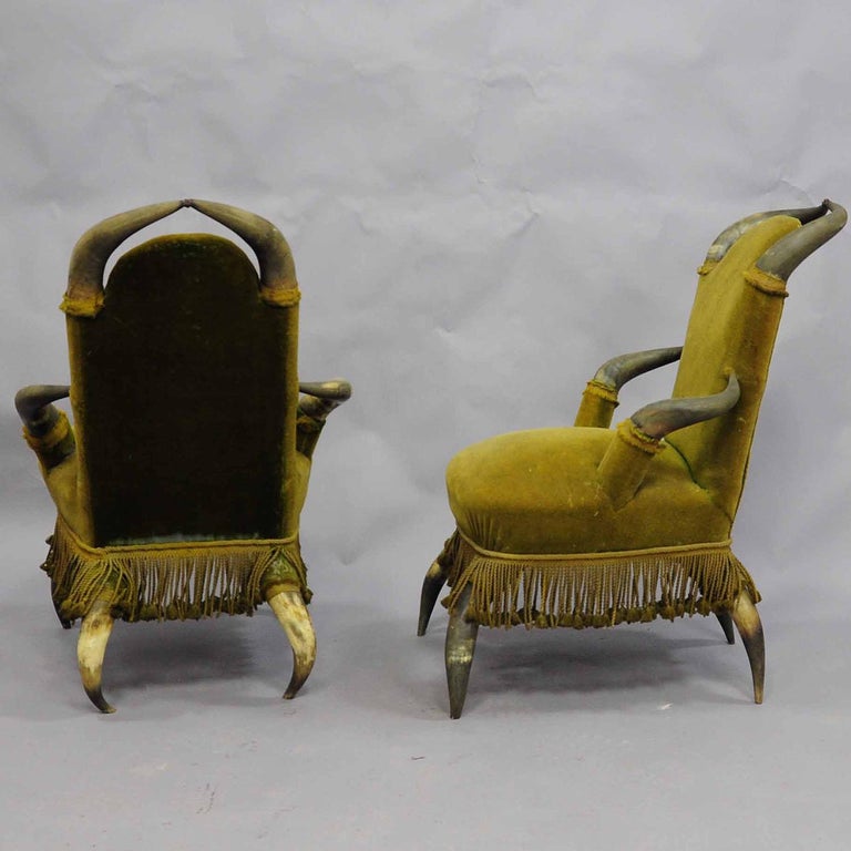 Black Forest Four Antique Bull Horn Chairs, circa 1870 For Sale