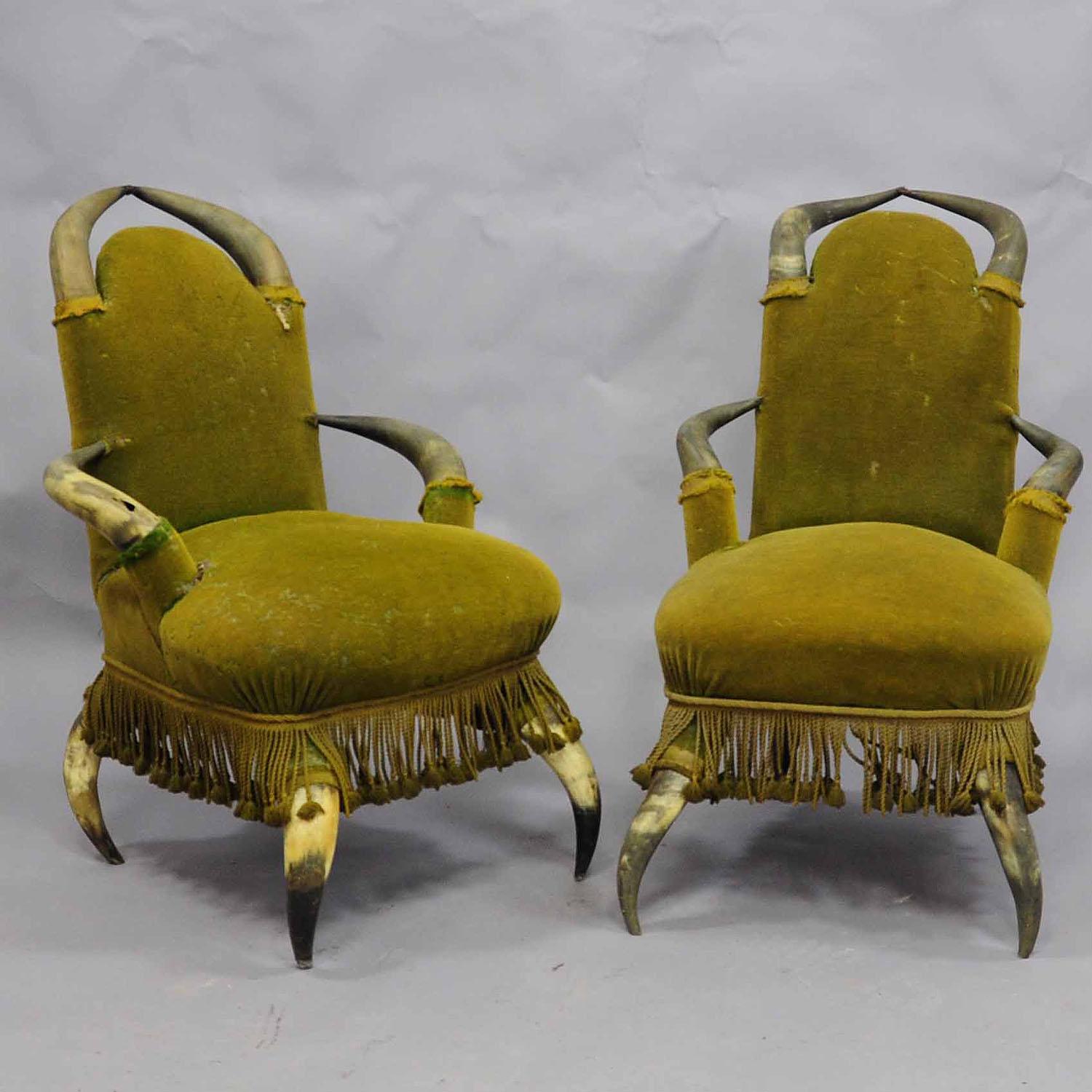 Black Forest Four Antique Bull Horn Chairs ca. 1870 For Sale