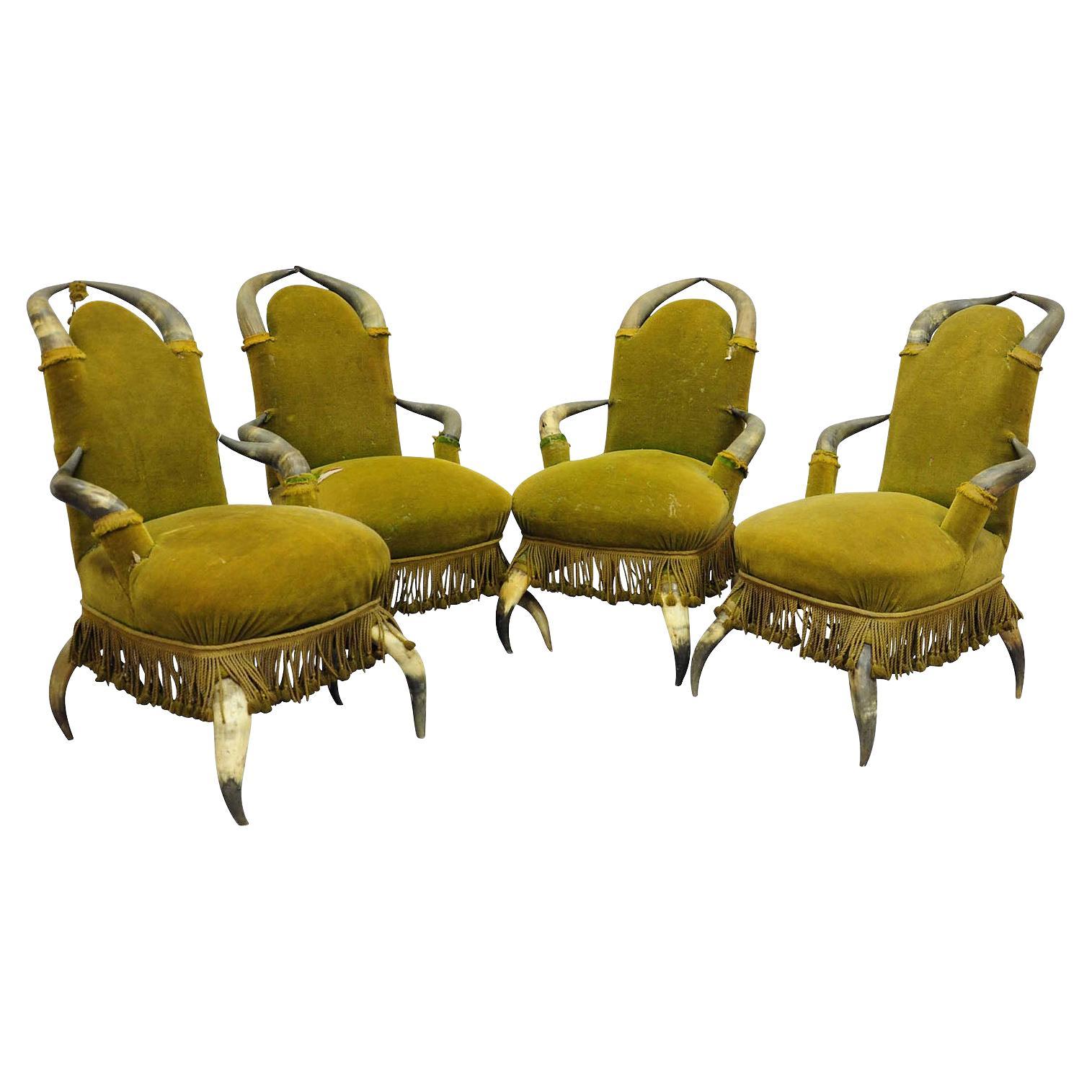 Four Antique Bull Horn Chairs ca. 1870 For Sale