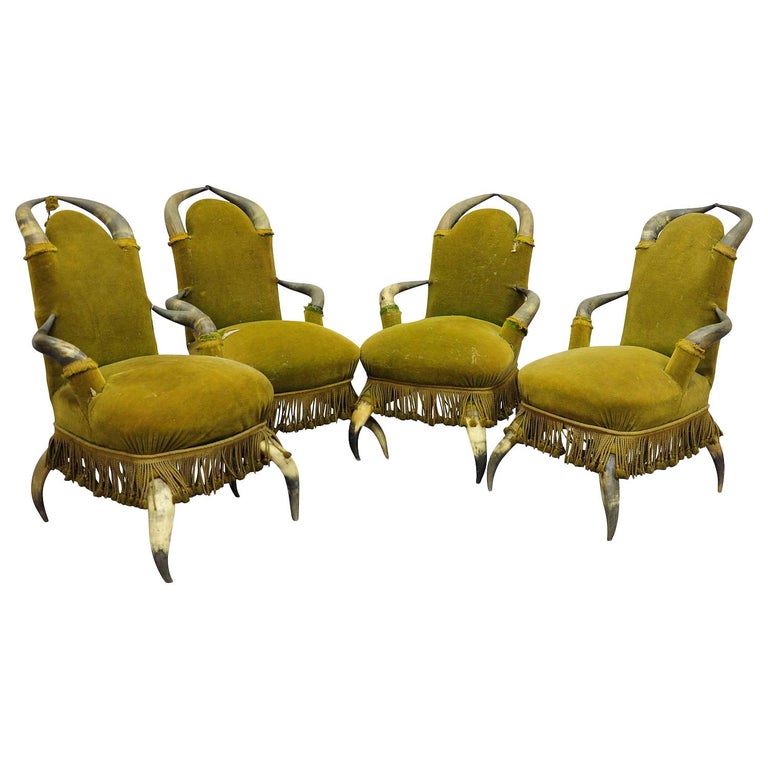 Four Antique Bull Horn Chairs, circa 1870 For Sale
