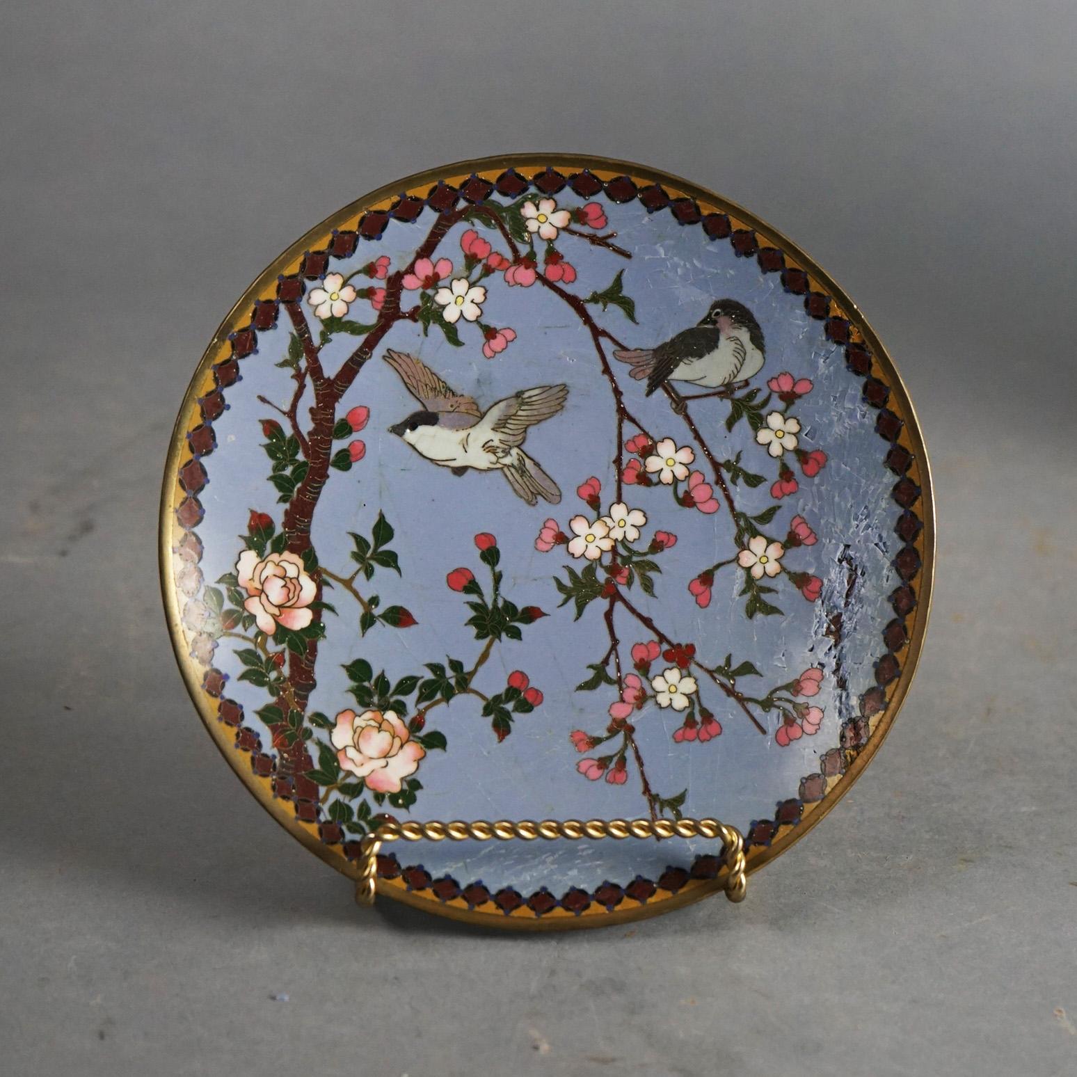 Cuatro Platos Antiguos Chinos Esmaltados de Cloisonné C1920 en Bueno Estado en Big Flats, NY