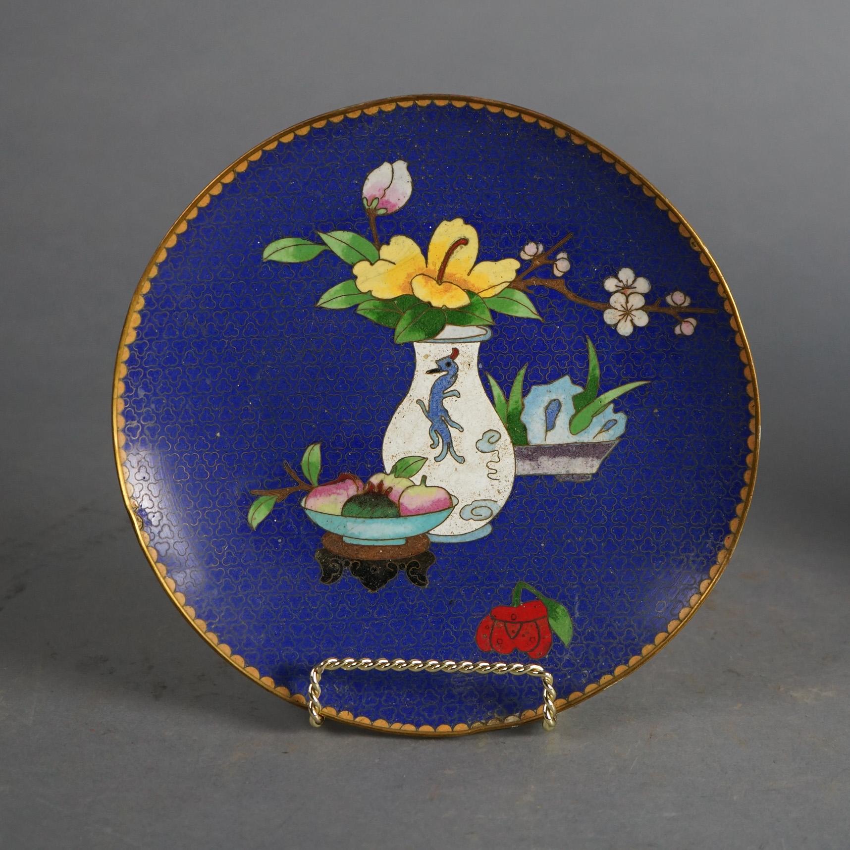 Cuatro Platos Antiguos Chinos Esmaltados de Cloisonné C1920 siglo XX