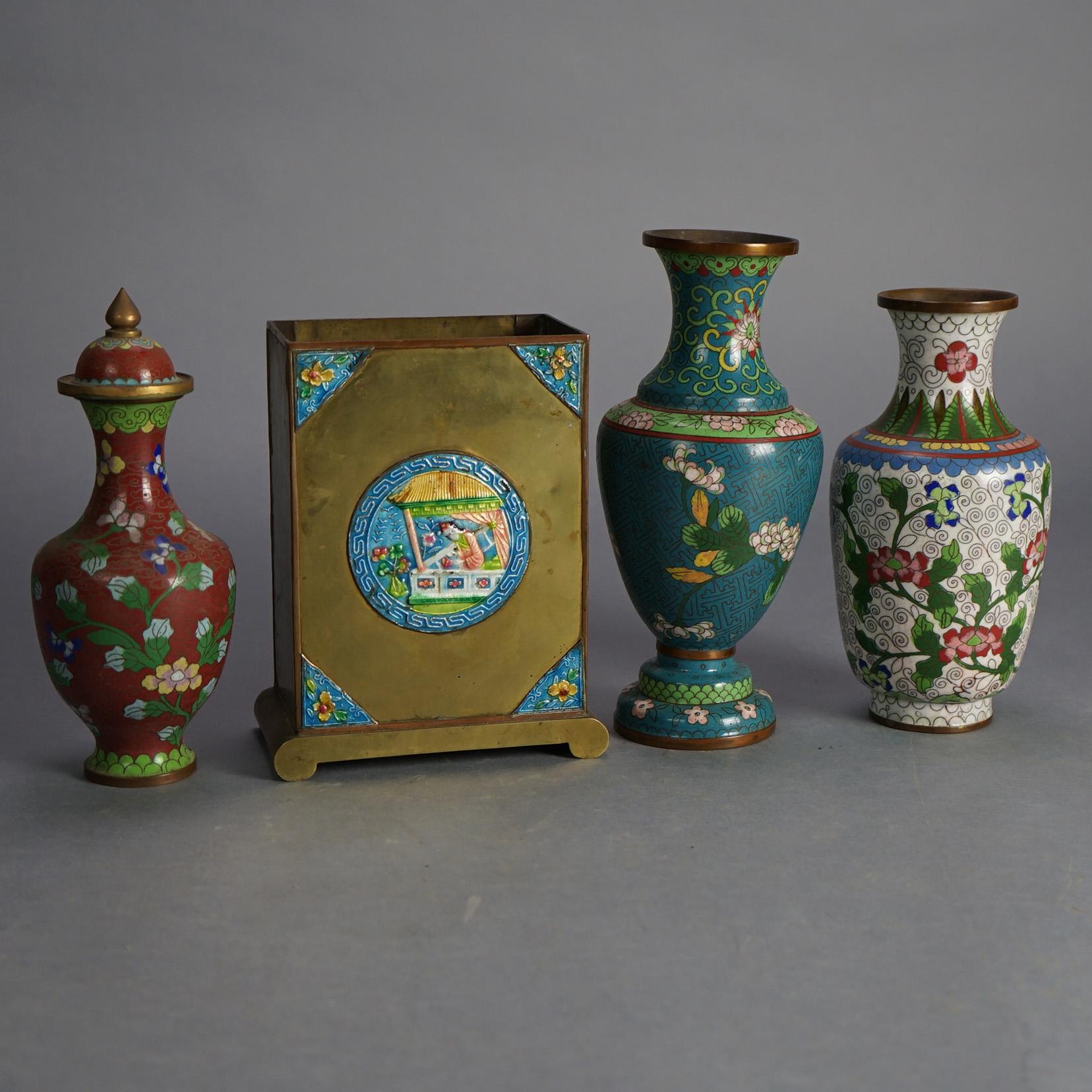 Four Antique Chinese Cloisonne Enameled Vases C1920 For Sale 7