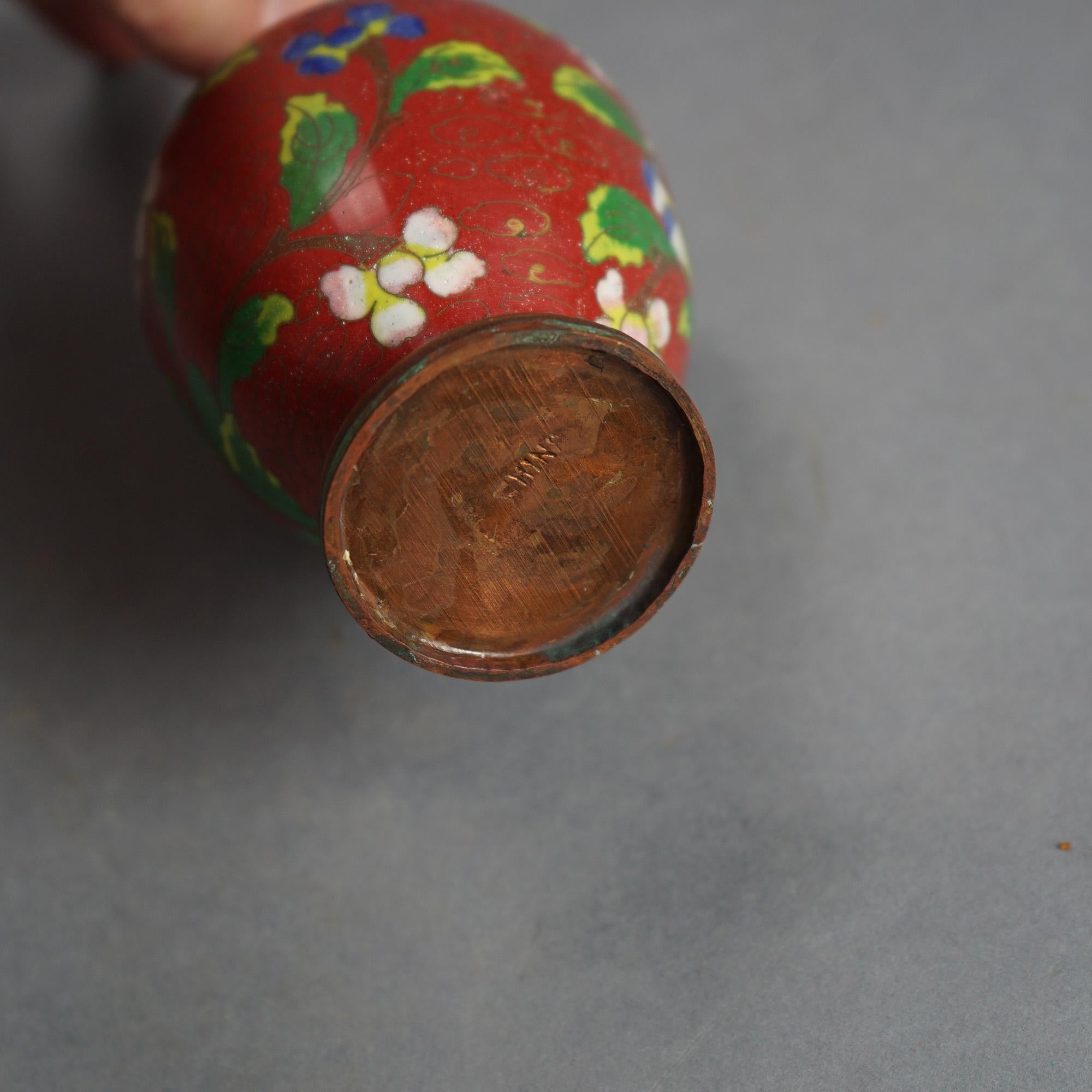 Four Antique Chinese Cloisonne Enameled Vases C1920 In Good Condition For Sale In Big Flats, NY