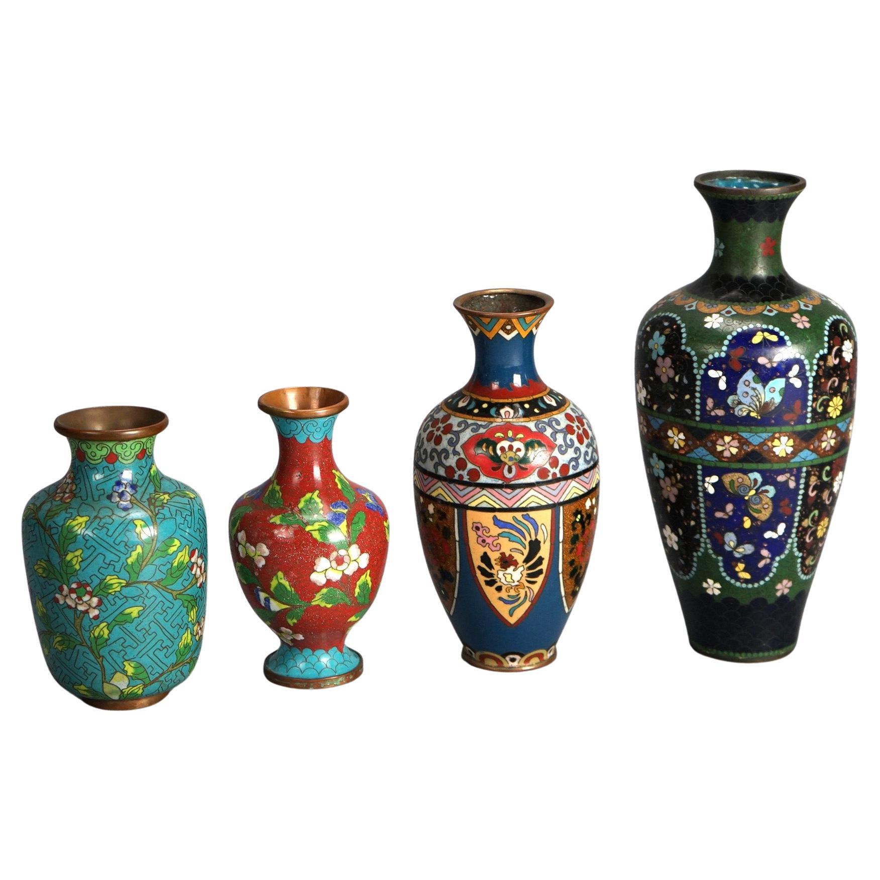 Four Antique Chinese Cloisonne Enameled Vases C1920 For Sale