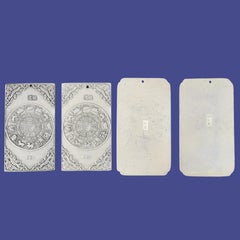 Four Antique Chinese Engraved White Metal Scroll/Book Weights c1900