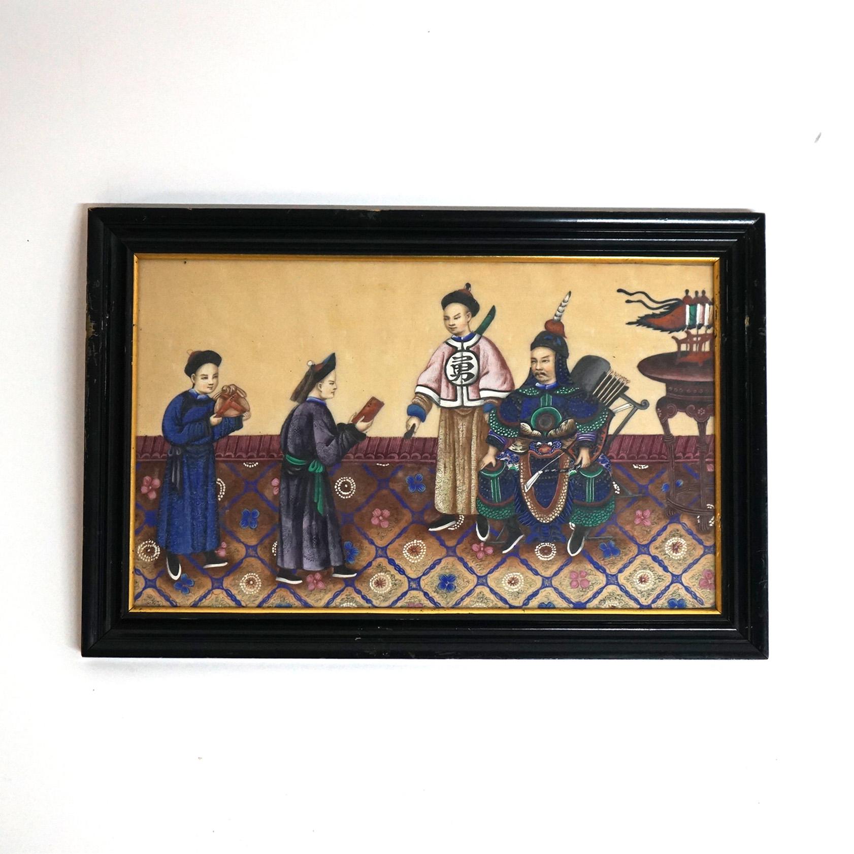 Four Antique Chinese Watercolor Paintings on Silk, Genre Scenes with Figures, Framed, c1920

Measures - 8.5