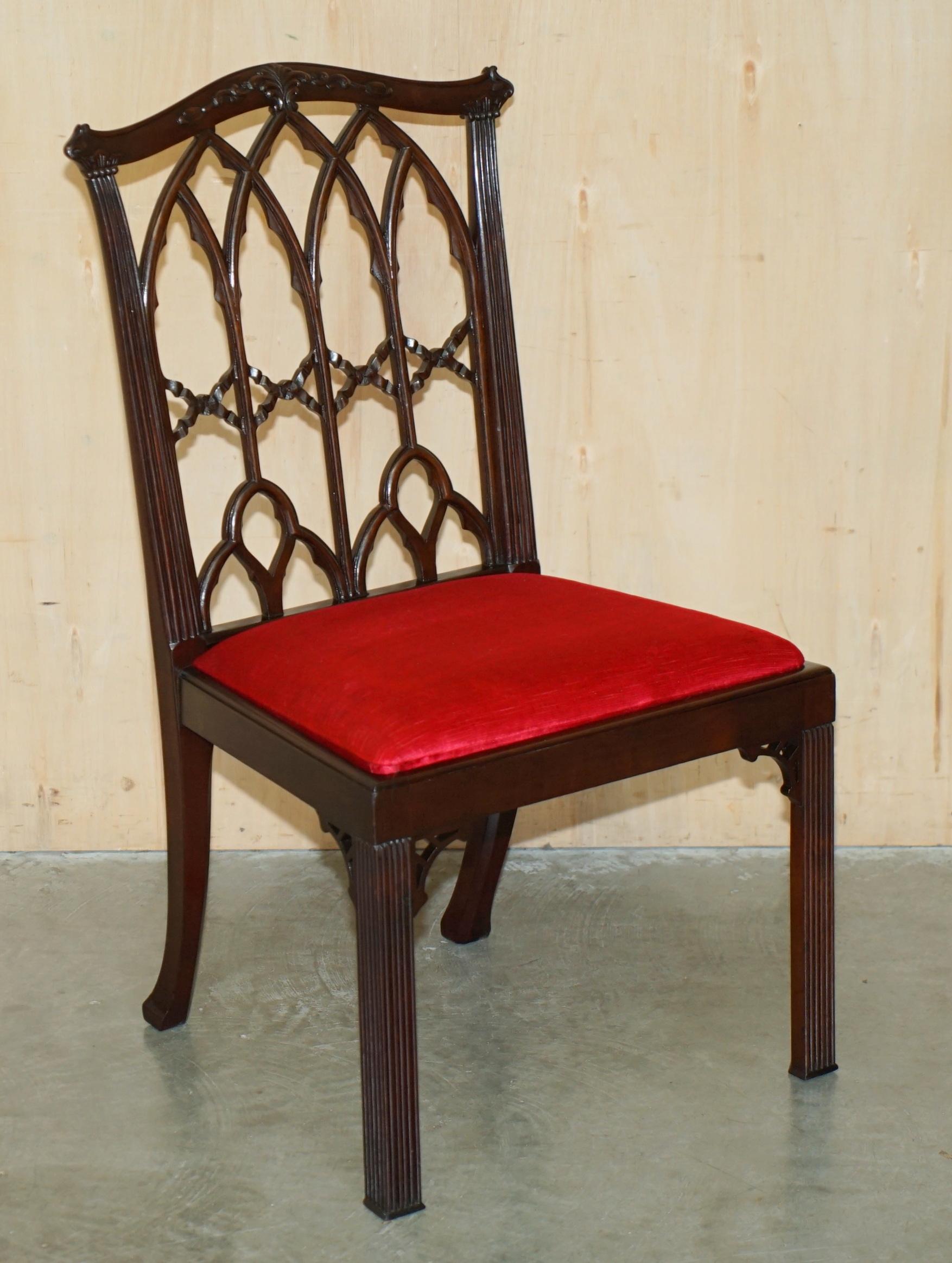 QUATTRO SEDIE DA CENA ANTICHE CIRCA 1900 INGLESE Thomas Chippendale GOTHIC REVIVAL in vendita 9