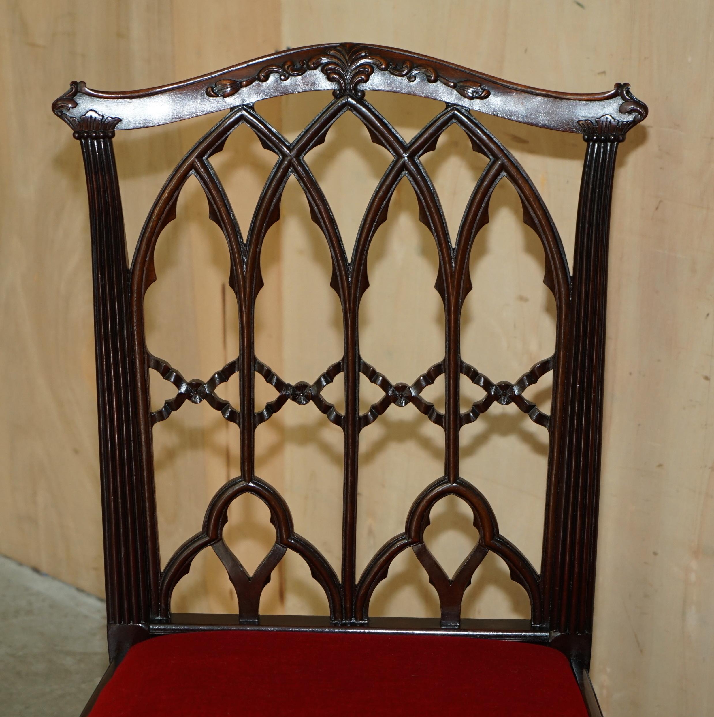 QUATTRO SEDIE DA CENA ANTICHE CIRCA 1900 INGLESE Thomas Chippendale GOTHIC REVIVAL in vendita 10