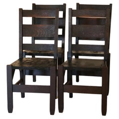 Four Antique Conant Arts & Crafts Mission Oak Slat Back Dining Chairs C1920