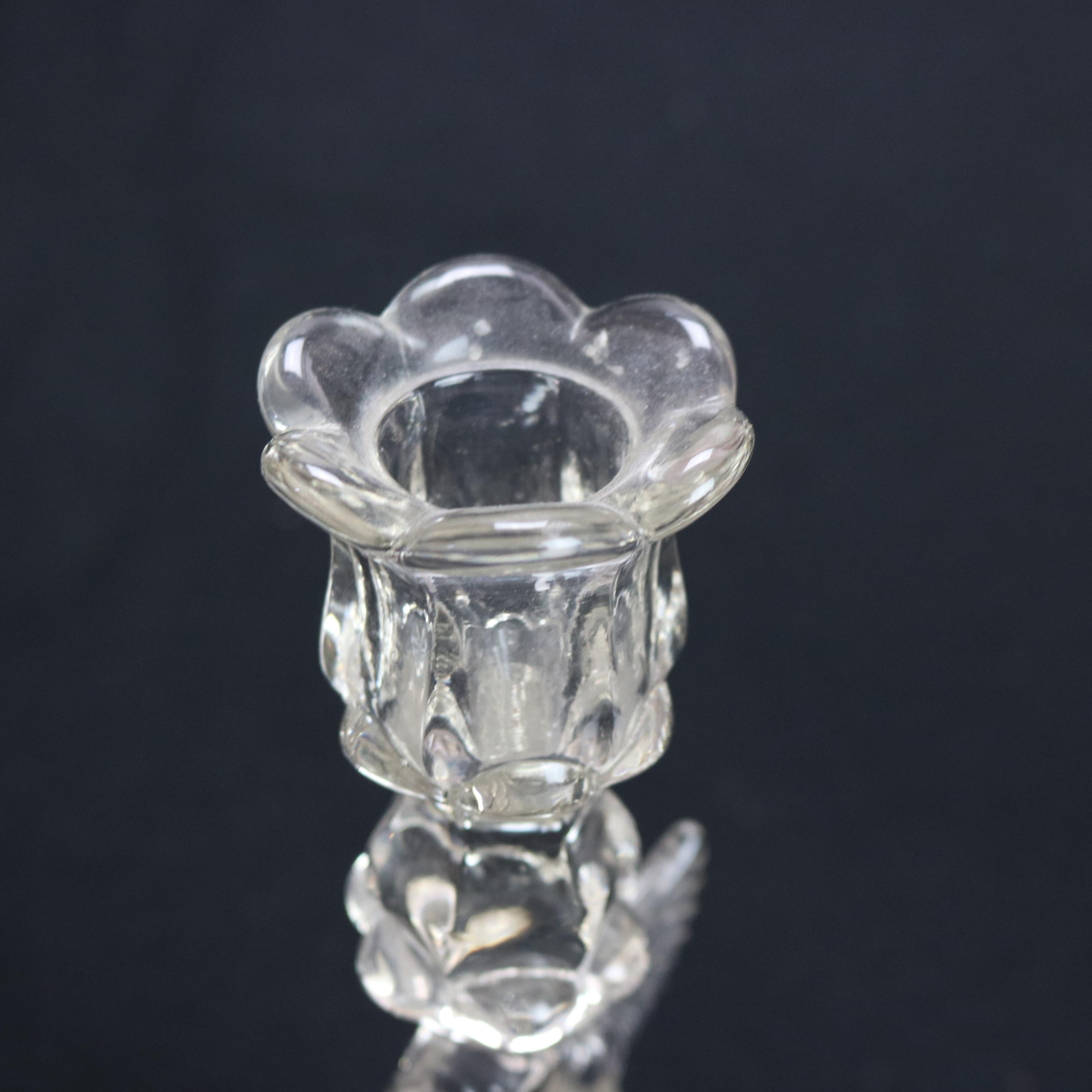 20th Century Four Antique Figural Dolphin Fish Sandwich Glass Candlesticks C1930