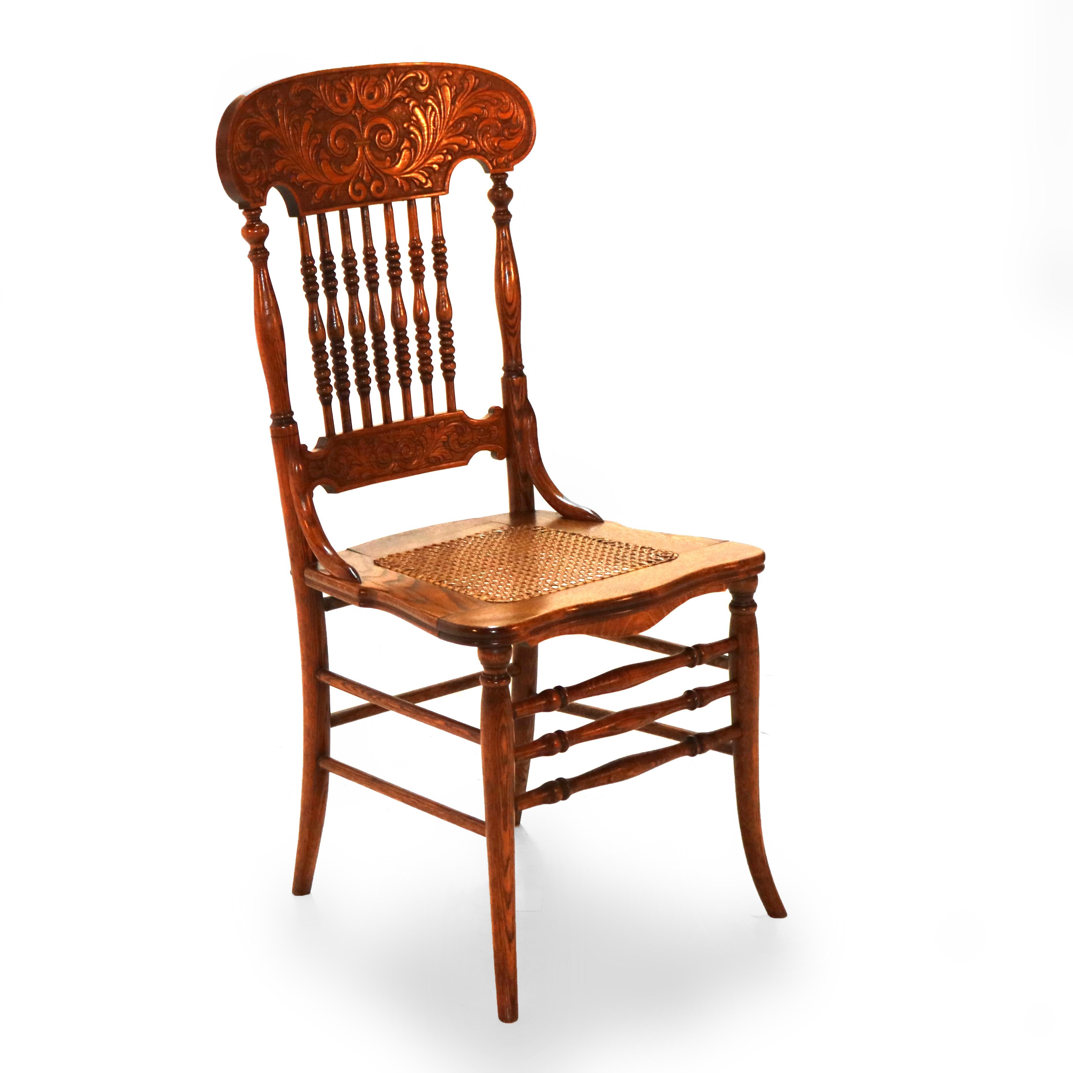 ***Reduced Delivery Rates - See Below or Click “Ask The Seller” to Request a Quote***

Four Antique Foliate Pressed & Spindle Back Oak Chairs with Caned Seats C1910

Measures - 40 1/4