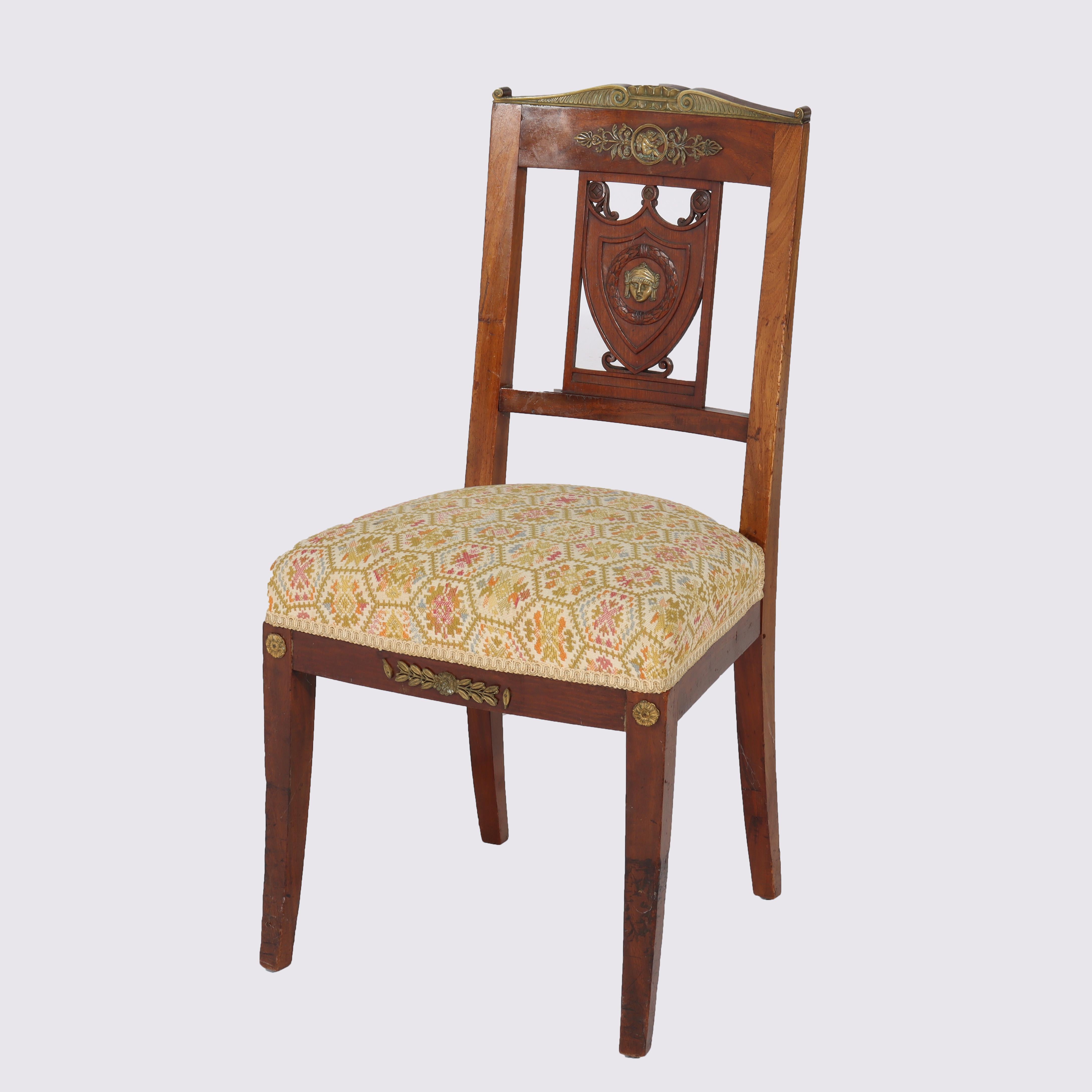 Four Antique French Empire Kingwood & Figural Ormolu Classical Dining Chairs In Good Condition For Sale In Big Flats, NY