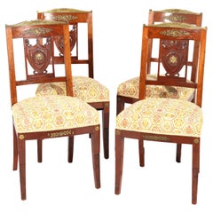 Four Antique French Empire Kingwood & Figural Ormolu Classical Dining Chairs