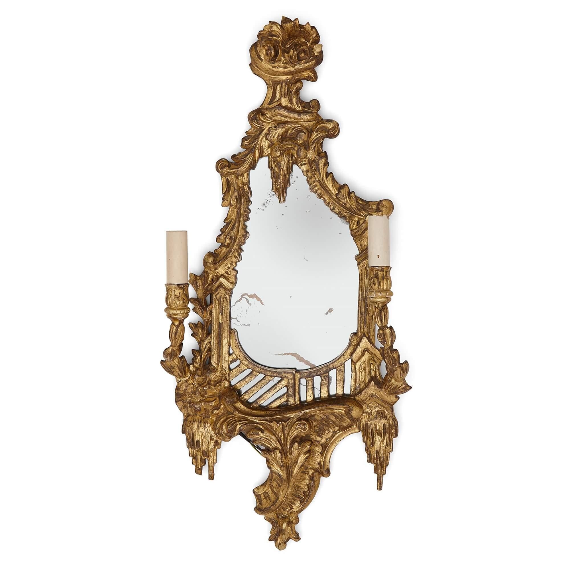 Carved Four Antique French Girandoles in the Rococo-Style   For Sale