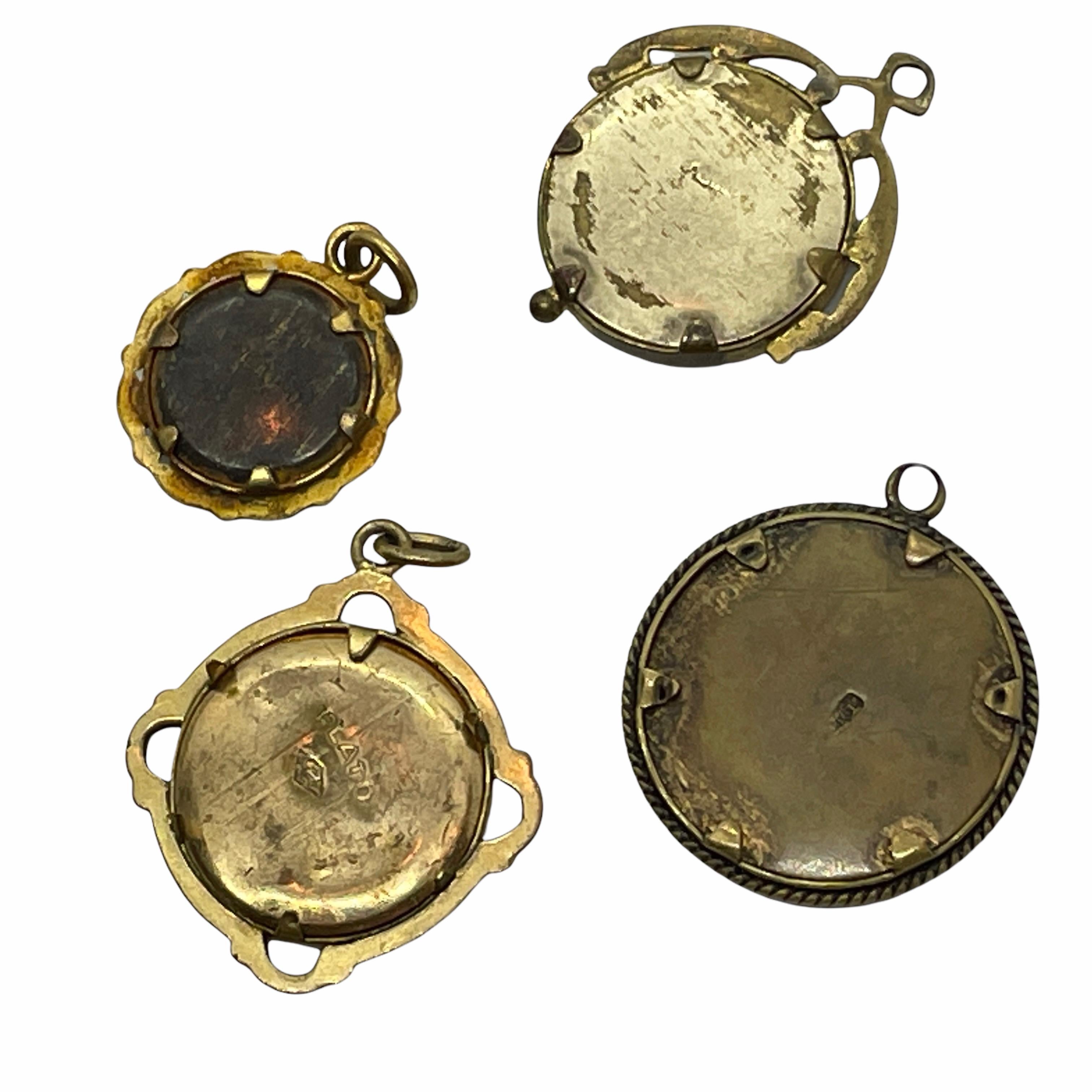 Four Antique German Art Nouveau Jewelry Memory Pendants Ormolu, 1900s For Sale 3