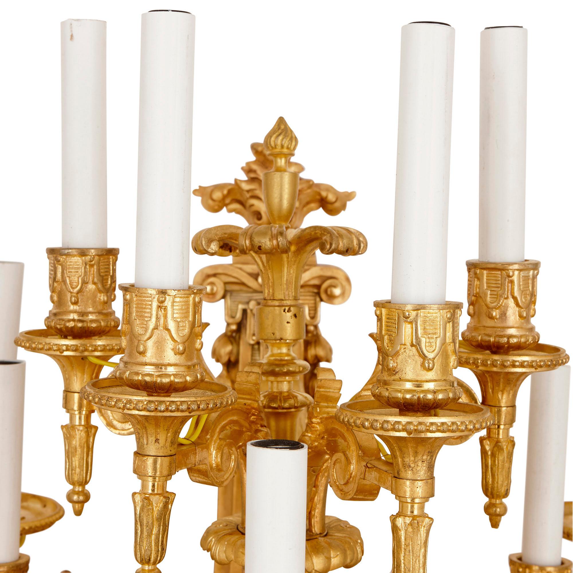 Four Antique Gilt Bronze Fifteen-Light Wall Sconces In Good Condition For Sale In London, GB