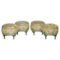 FOUR ANTIQUE GREEN CHINESE CHINOISERIE FOOTSTOOLS POUFFES PART OF A LARGE SUiTE