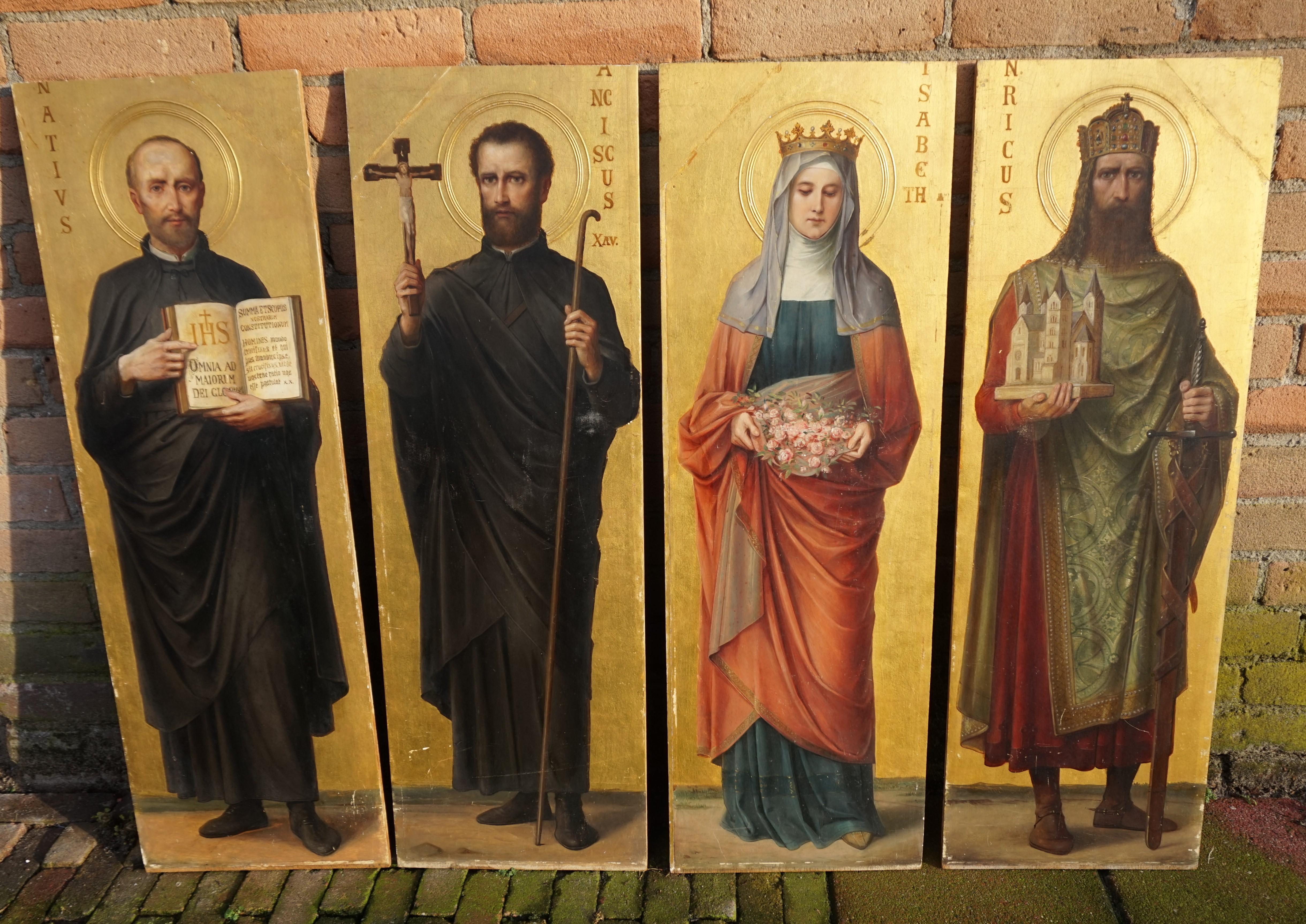 Four Antique Hand Painted & Gilt Wooden Church Panel Paintings of Famous Saints 6
