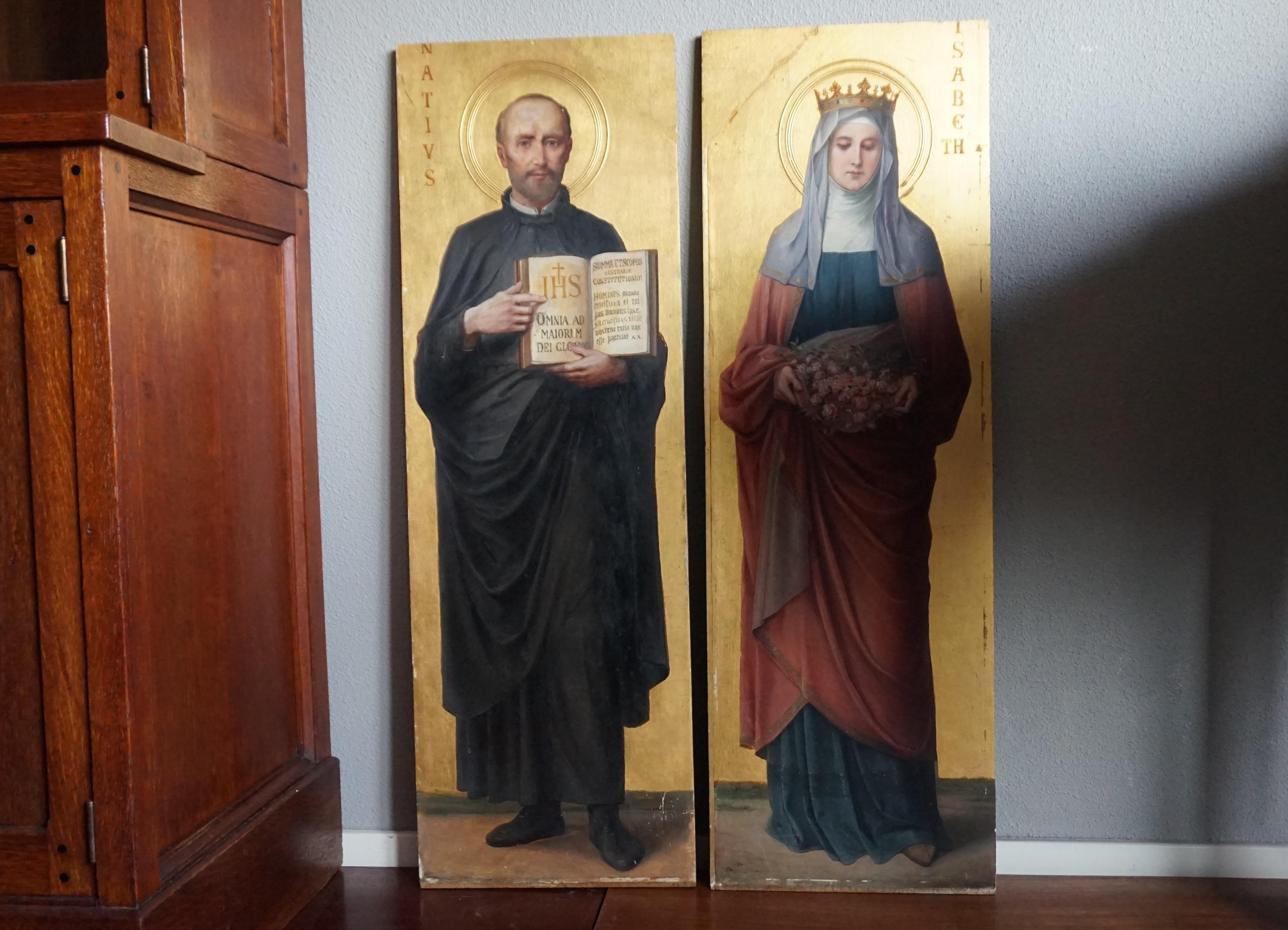 Rare and beautiful quality, hand painted saints from circa 1900.

When you are decorating a home, monastery or church then there is nothing better than using authentic antique religious art. This group of four saints consists of Saint Elizabeth,