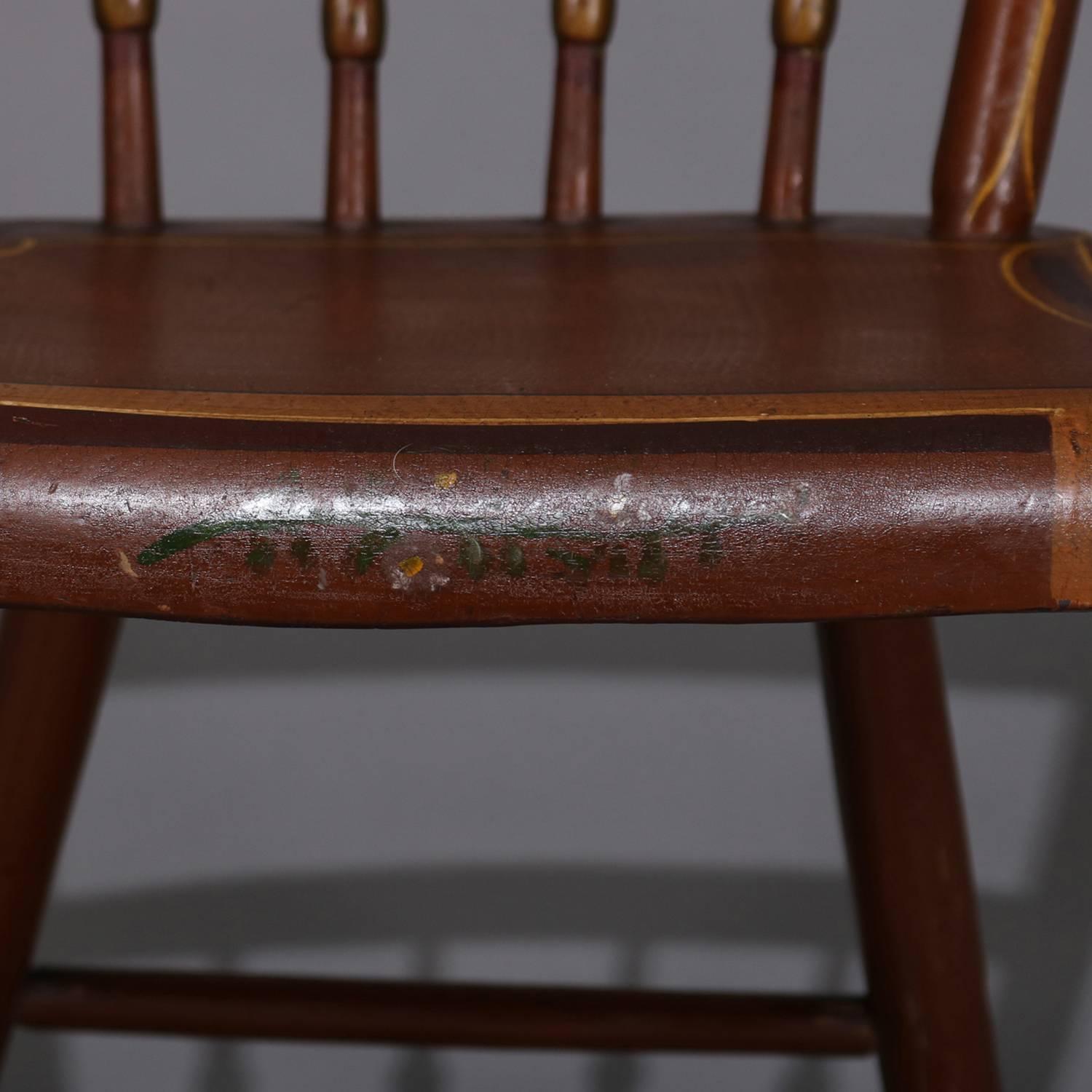 Four Antique Hitchcock School Primitive Painted and Gilt Plank Bottom Chairs 3