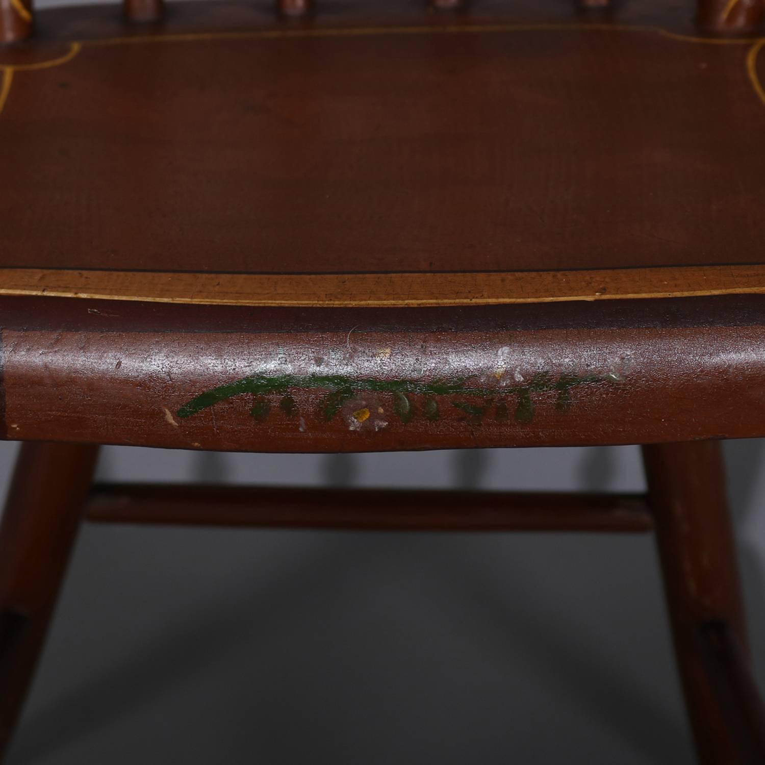 Four Antique Hitchcock School Primitive Painted and Gilt Plank Bottom Chairs In Good Condition In Big Flats, NY