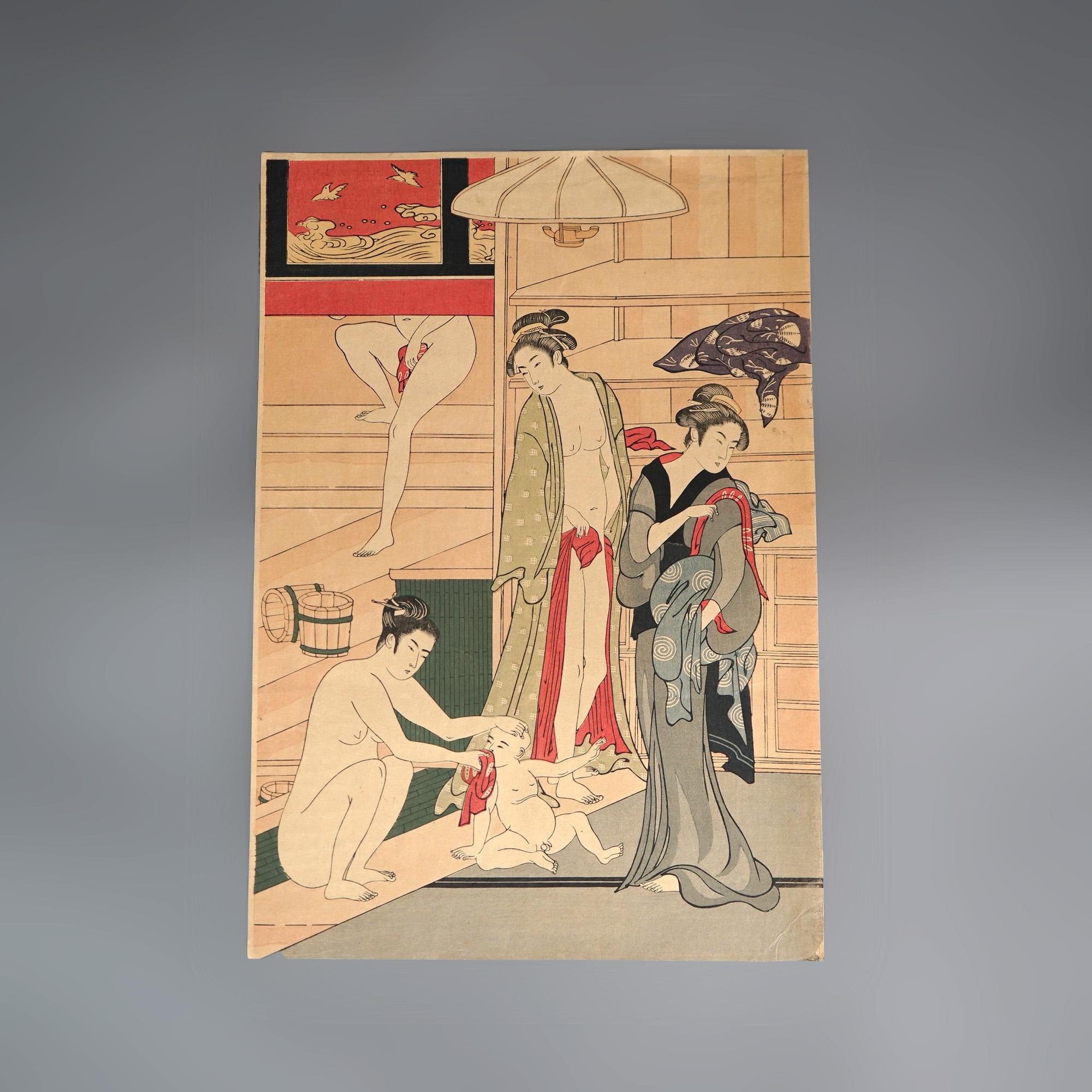 Antike japanische Holzschnittdrucke und antikes signiertes Aquarell, antik im Angebot 6