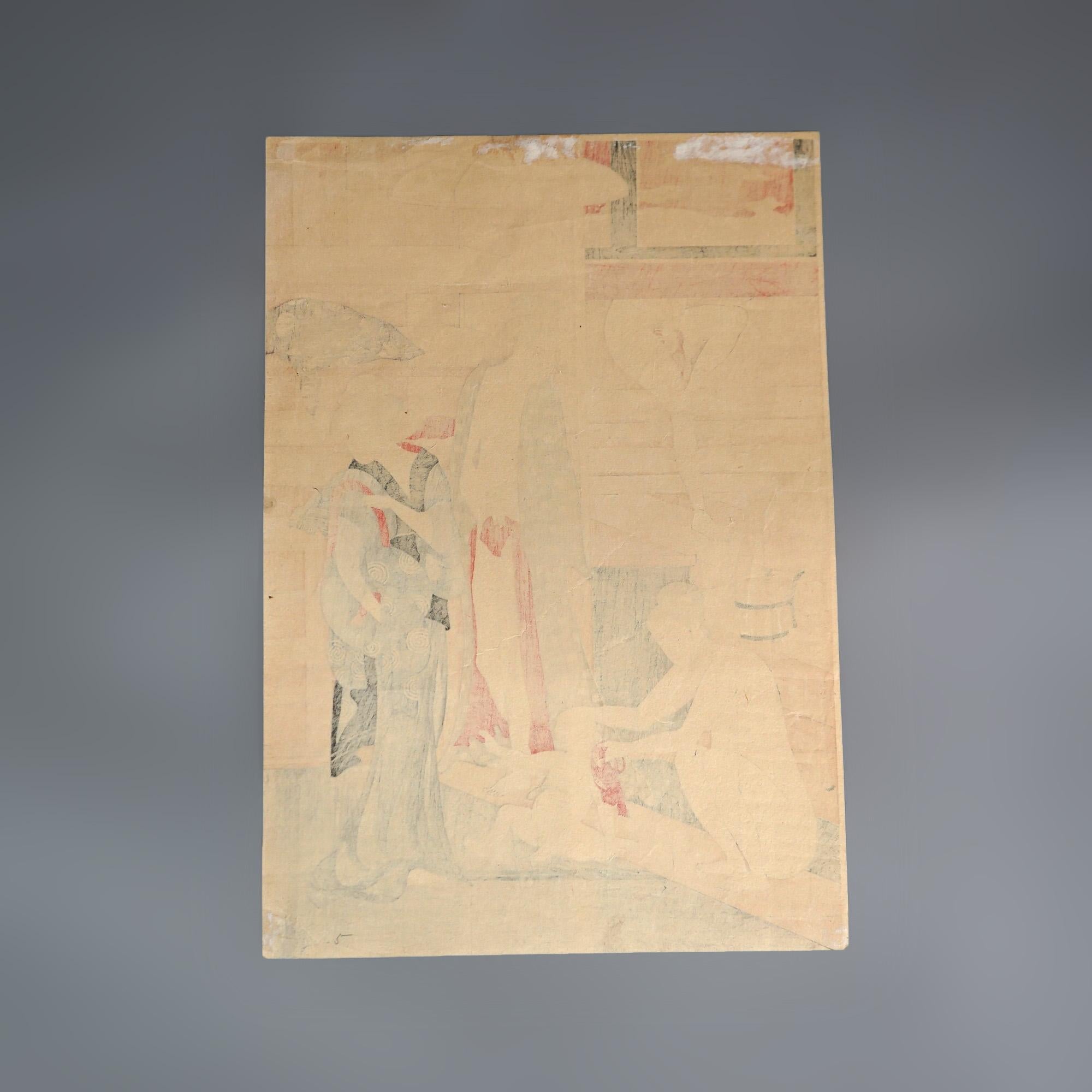 Antike japanische Holzschnittdrucke und antikes signiertes Aquarell, antik im Angebot 7