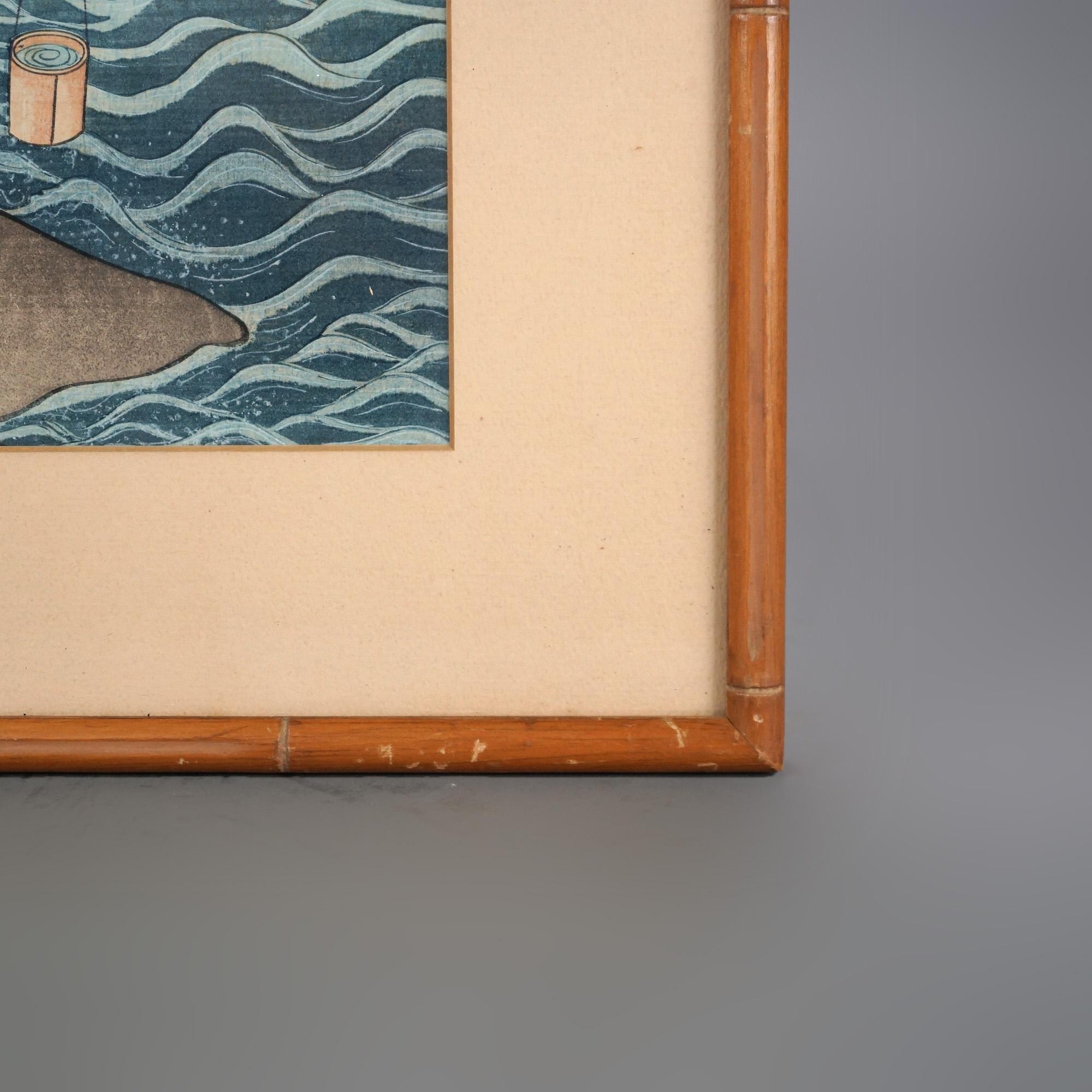 Four Antique Japanese Woodblock Prints, Framed, C1920 For Sale 2