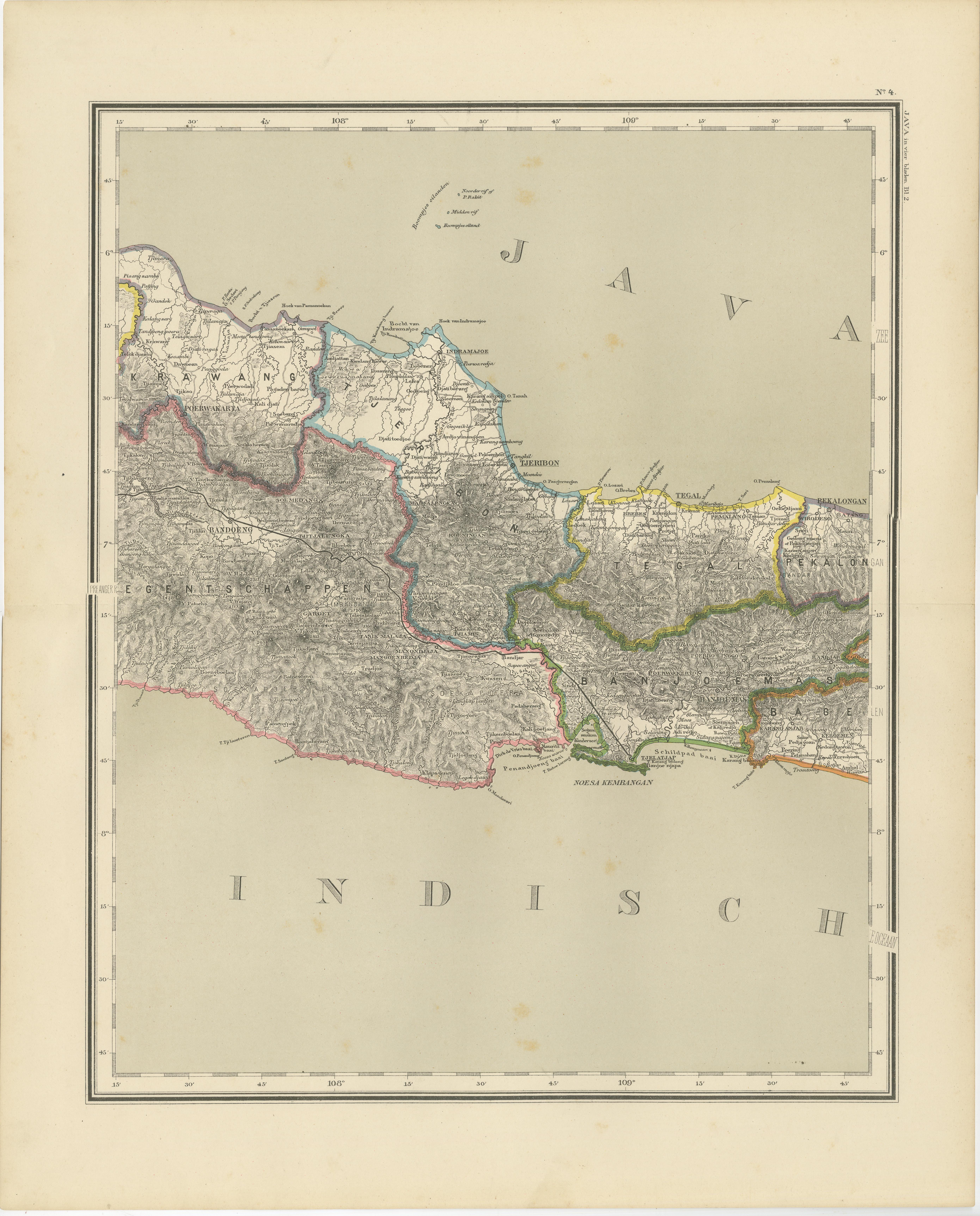 Cuatro mapas antiguos de Java con plano de Batavia - Juego de pared de las Indias Orientales Holandesas de 1880 Holandés en venta