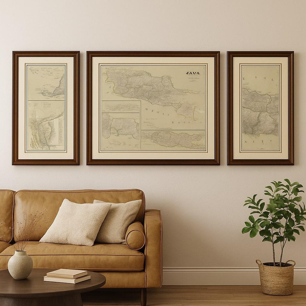 Cuatro mapas antiguos de Java con plano de Batavia - Juego de pared de las Indias Orientales Holandesas de 1880 en venta 2