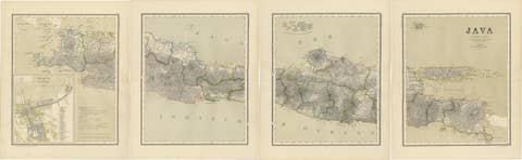 Four Antique Java Maps with Batavia Plan – Dutch East Indies Wall Set 1880s