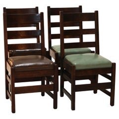 Four Antique L & JG Stickley Arts & Crafts Mission Oak Dining Chairs c1910