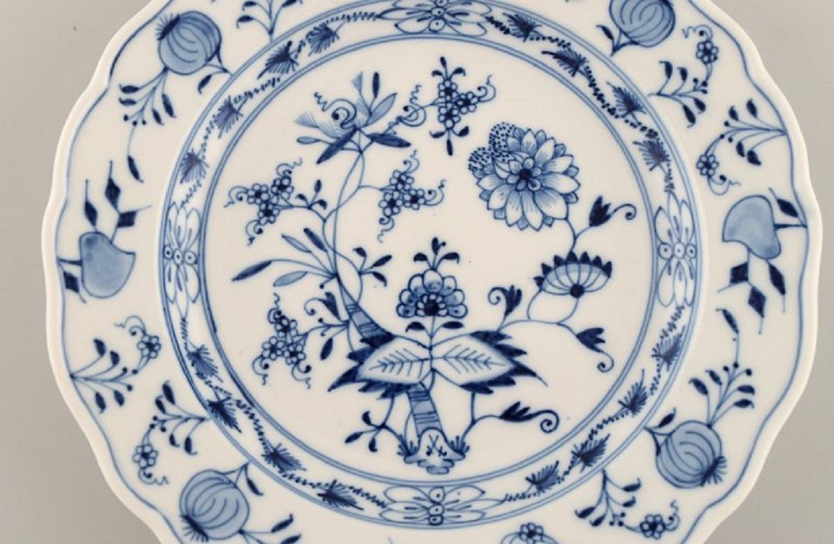 German Four Antique Meissen Blue Onion Lunch Plates in Hand-Painted Porcelain