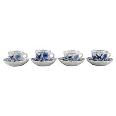Four Antique Meissen Coffee Cups in Hand-Painted Porcelain, Early 20th Century