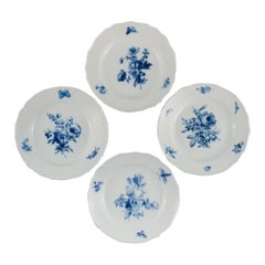 Four Antique Meissen Dinner Plates Hand-Painted with Flowers