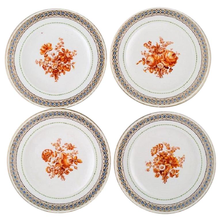 Four Antique Meissen Plates in Pierced Porcelain with Hand Painted Floral Motifs