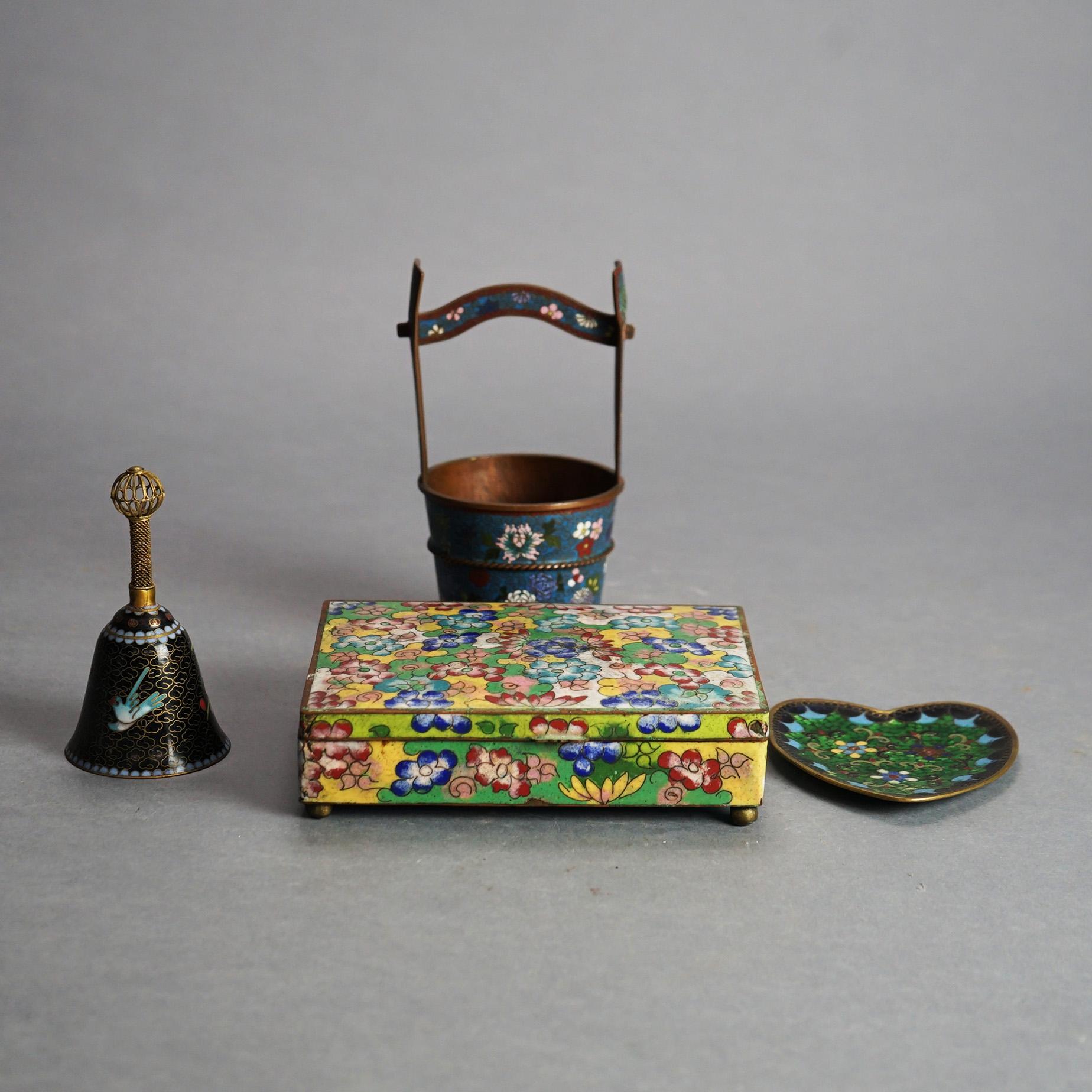 19th Century Four Antique Miscellaneous Chinese Cloisonne Enameled Items C1920 For Sale