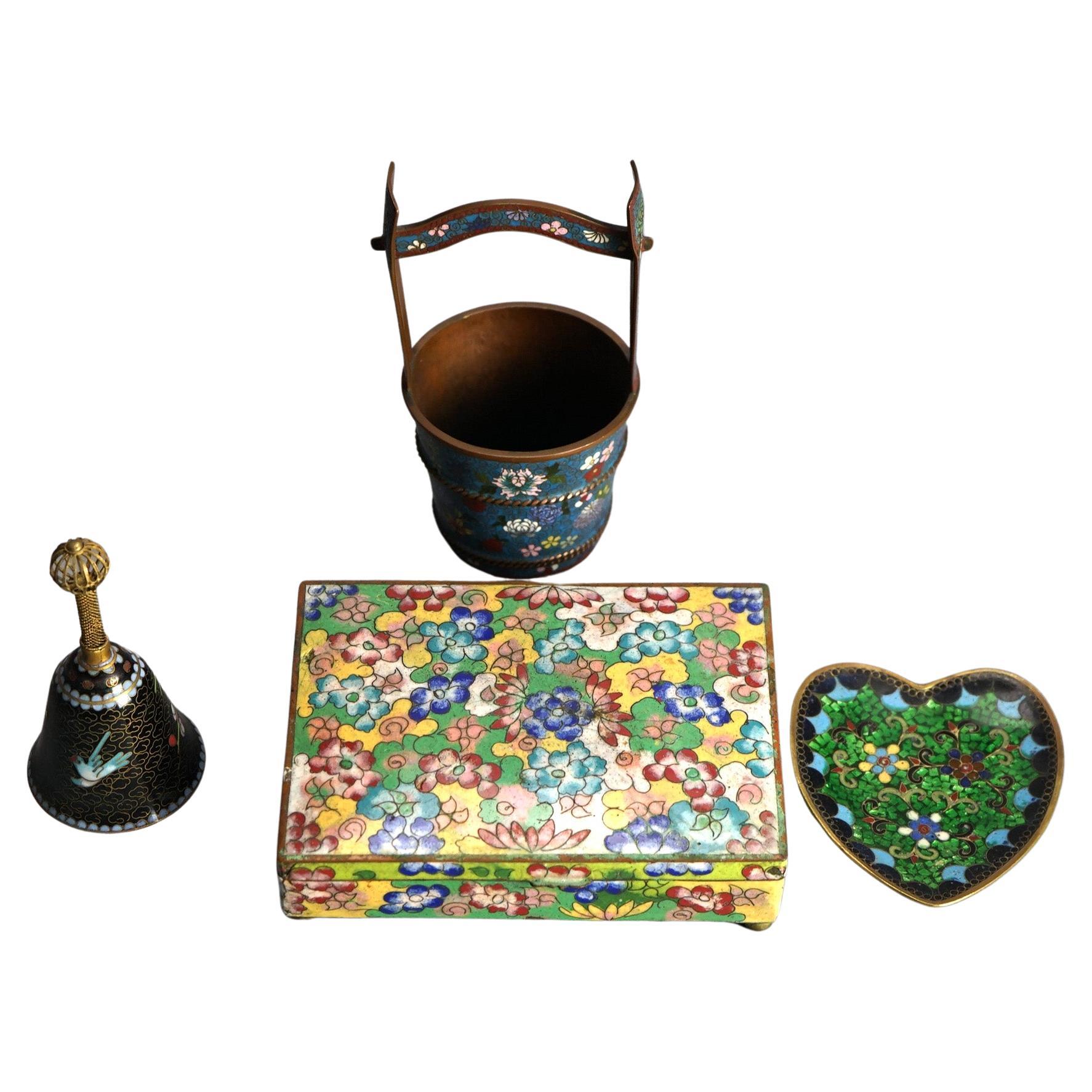 Four Antique Miscellaneous Chinese Cloisonne Enameled Items C1920 For Sale