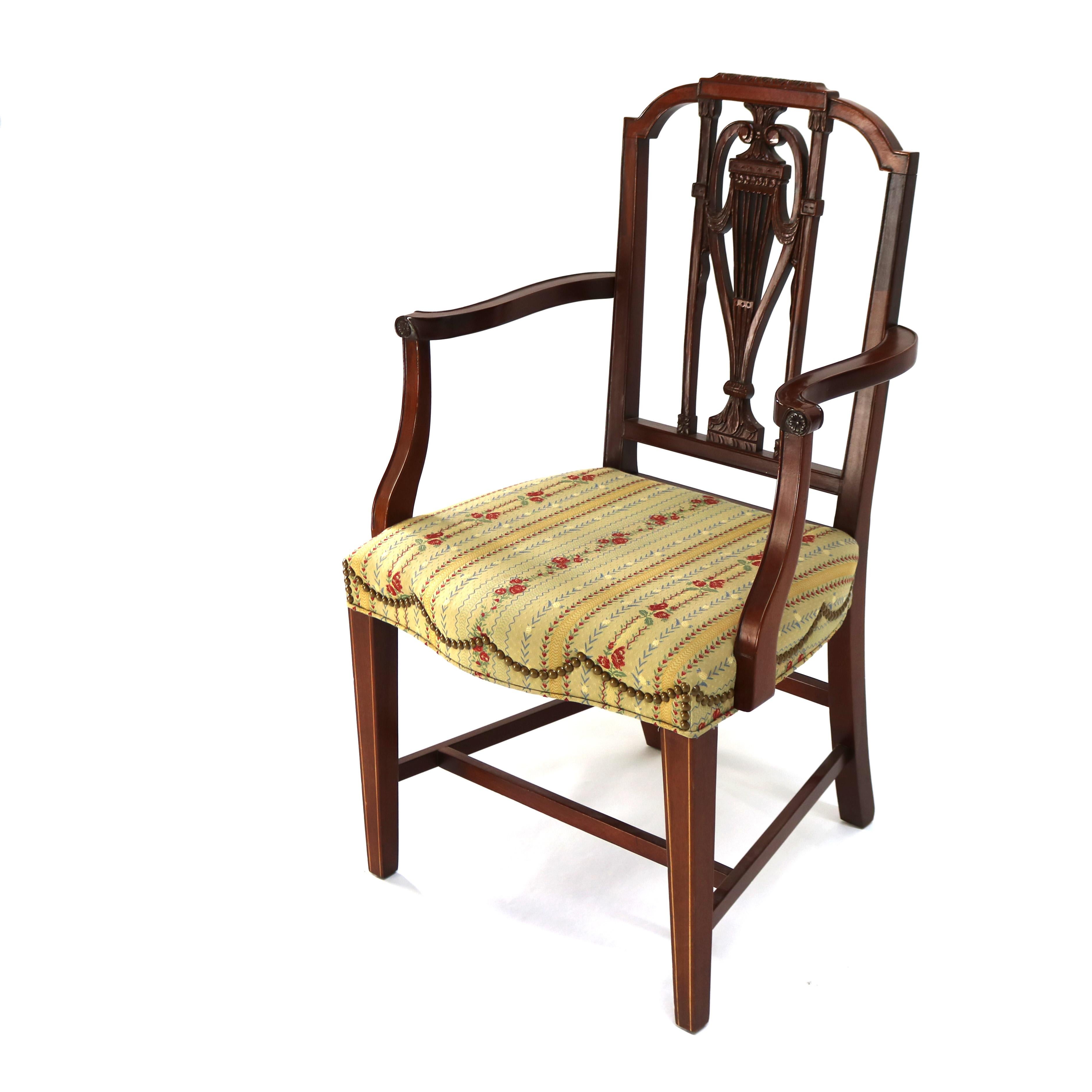 Upholstery Four Antique Mt. Vernon Hickory Chair Co Hepplewhite Mahogany Shield Back Chairs For Sale