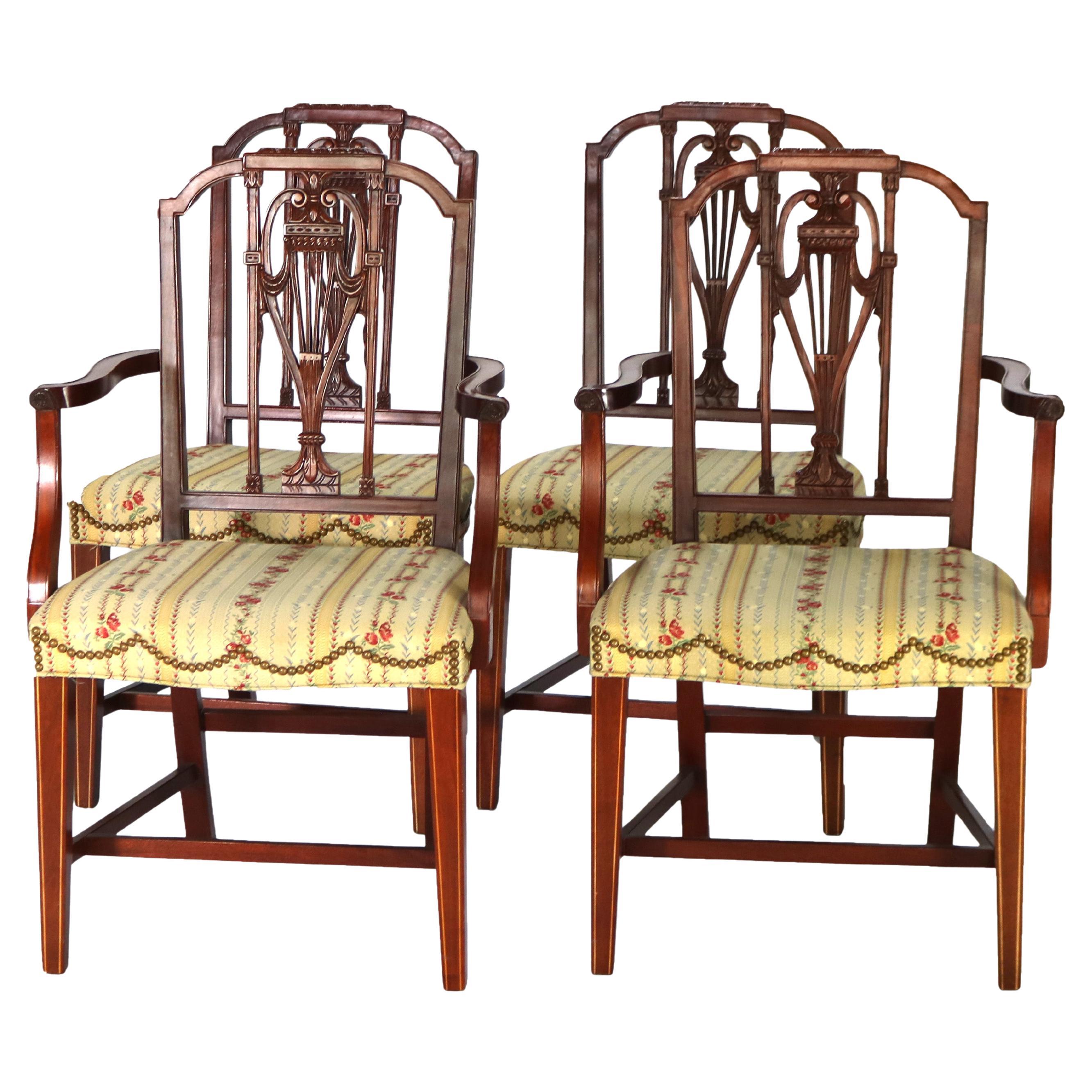 Four Antique Mt. Vernon Hickory Chair Co Hepplewhite Mahogany Shield Back Chairs For Sale