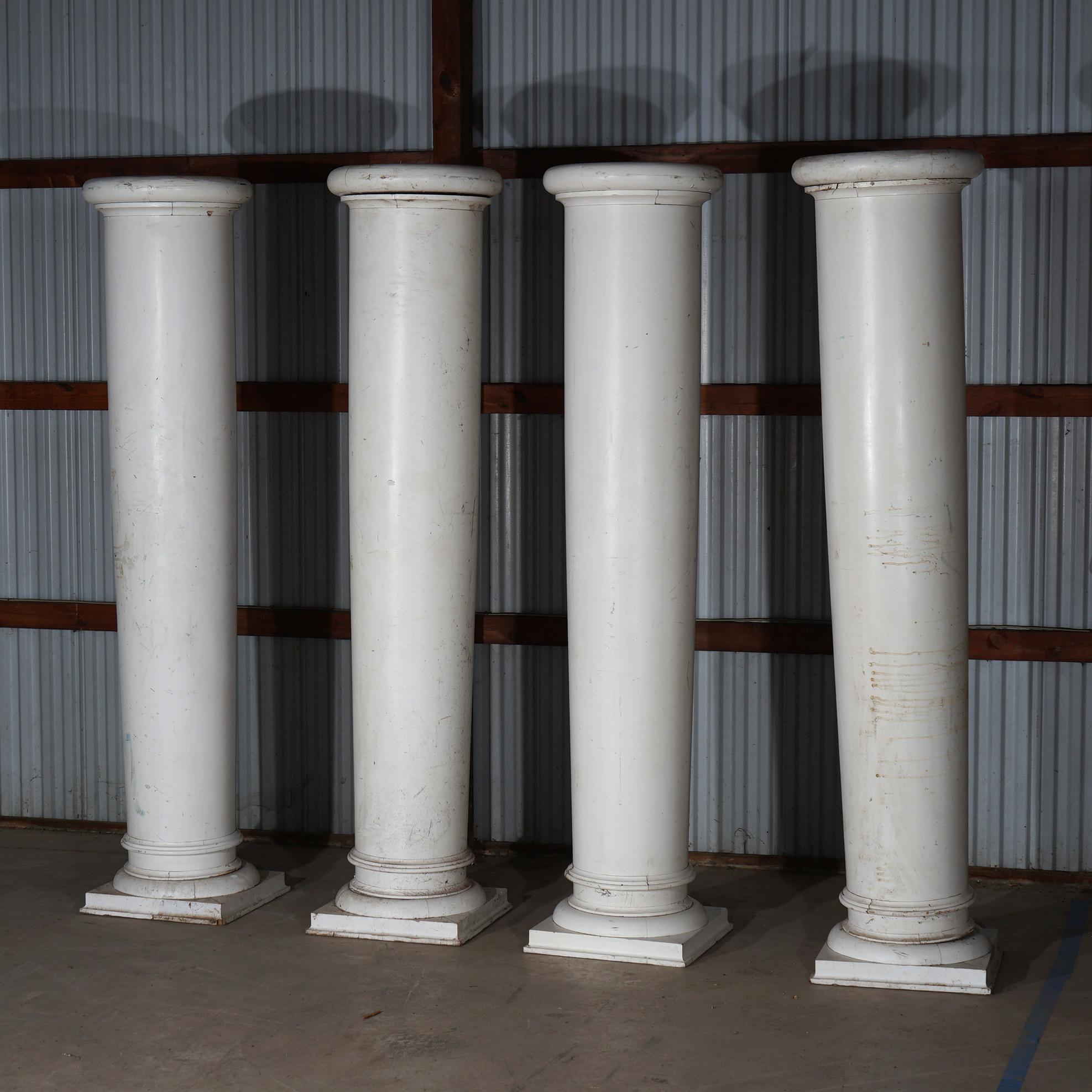 A set of four Neoclassical Grecian style architectural columns offer painted wood construction in Doric form, 19th century

Measure - 80.5