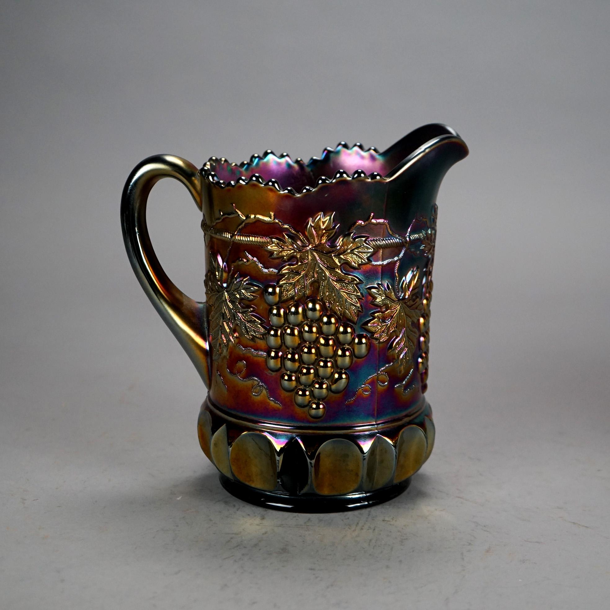 Four Antique Northwood Purple Amethyst Grape & Leaf Carnival Glass Drink Set 1