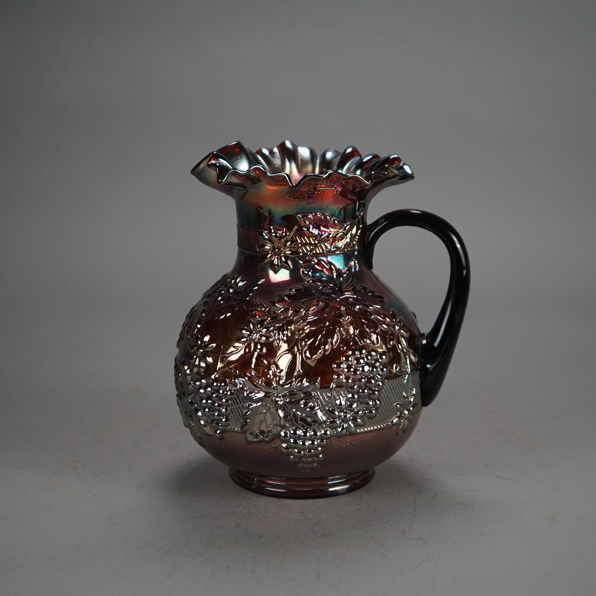 Four Antique Northwood Purple Amethyst Grape & Leaf Carnival Glass Drink Set 3